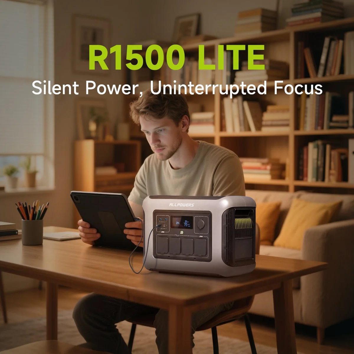 ALLPOWERS R1500 Portable Power Station 1600W, 1056Wh LiFePO4 Battery Solar Generator with 35dB Ultra-Quiet Operation, 1Hr Fast Charge, 15ms UPS for Home Backup, Indoor CPAP, Camping & RV