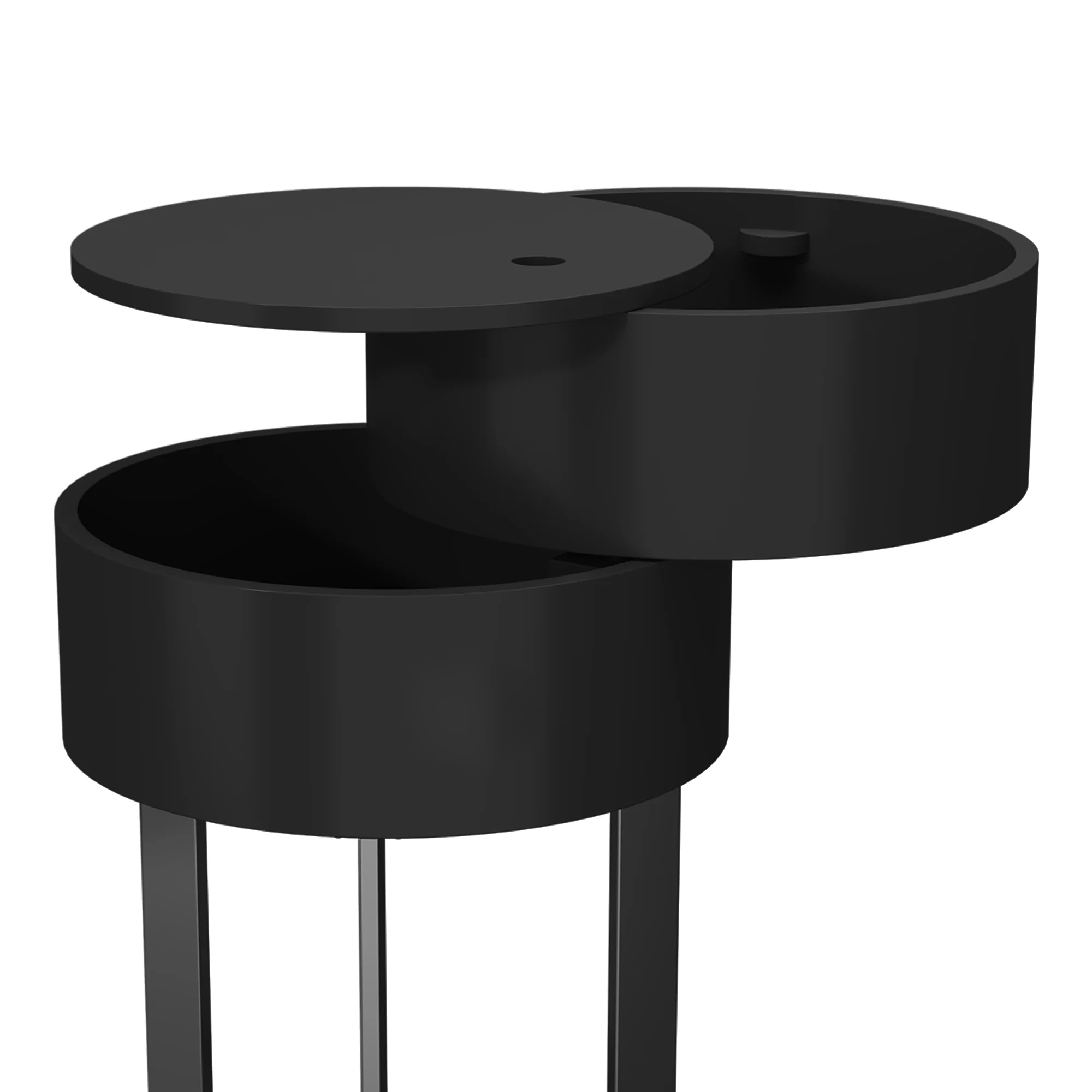 HLR Modern Round Wood Nightstand with Drawer, 2-Tier End Table for Living Room, Bedroom, Black