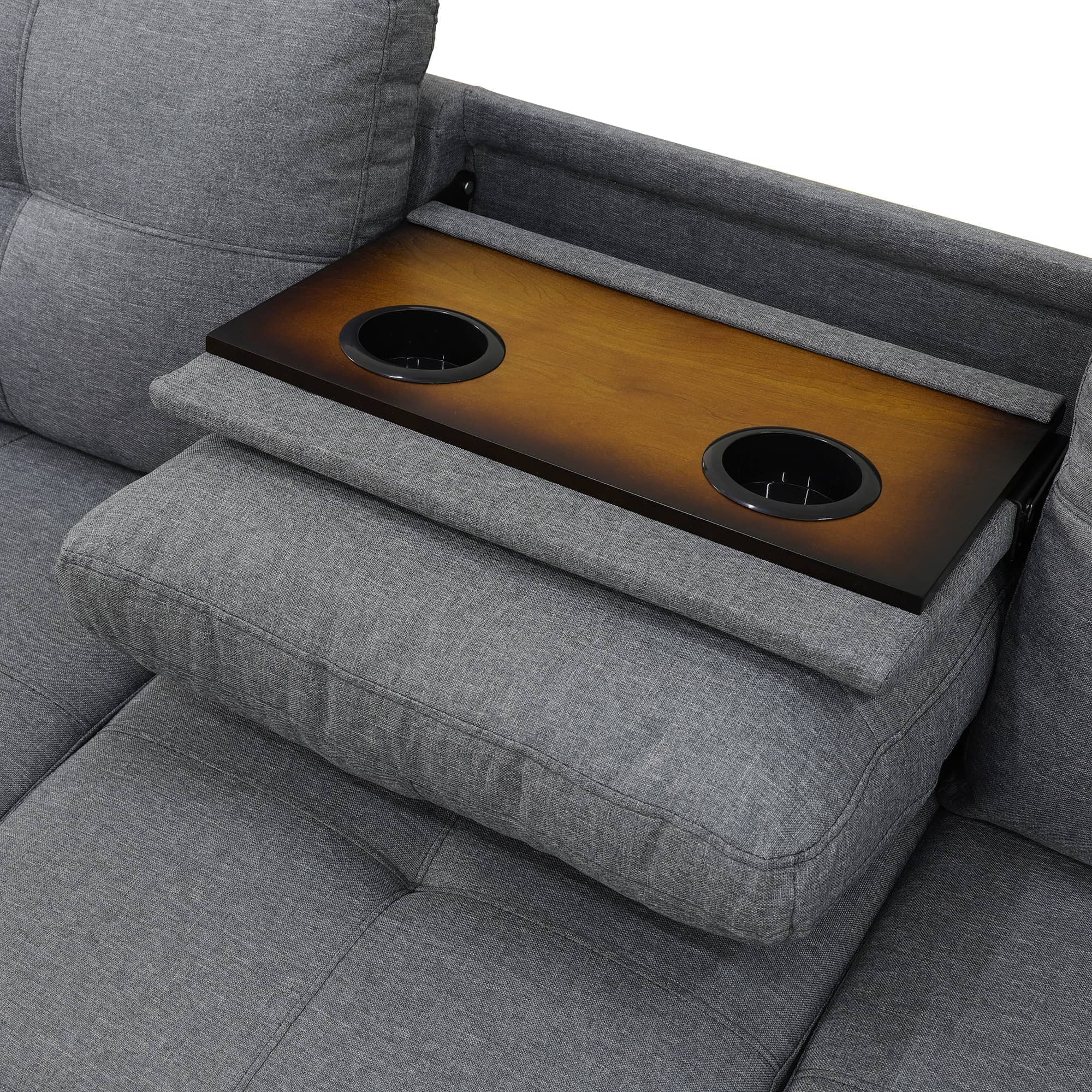 Aukfa 3 Piece Sectional Sofa, Living Room Couch with Storage Ottoman&Cup Holder, Linen, Left Hand, Black Gray