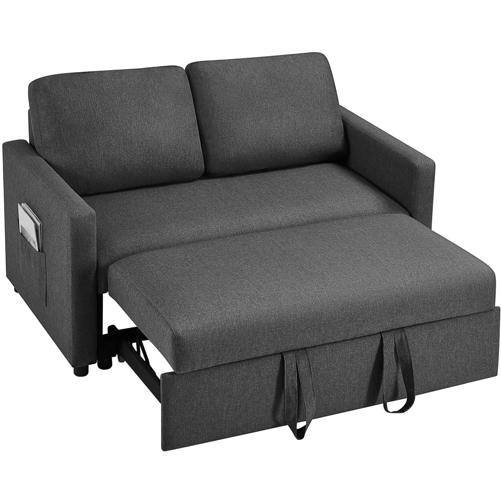 Topeakmart Convertible Sofa Bed Sleeper Sofa Trundle Loveseat with Pull-out Trundle Bed, Dark Gray