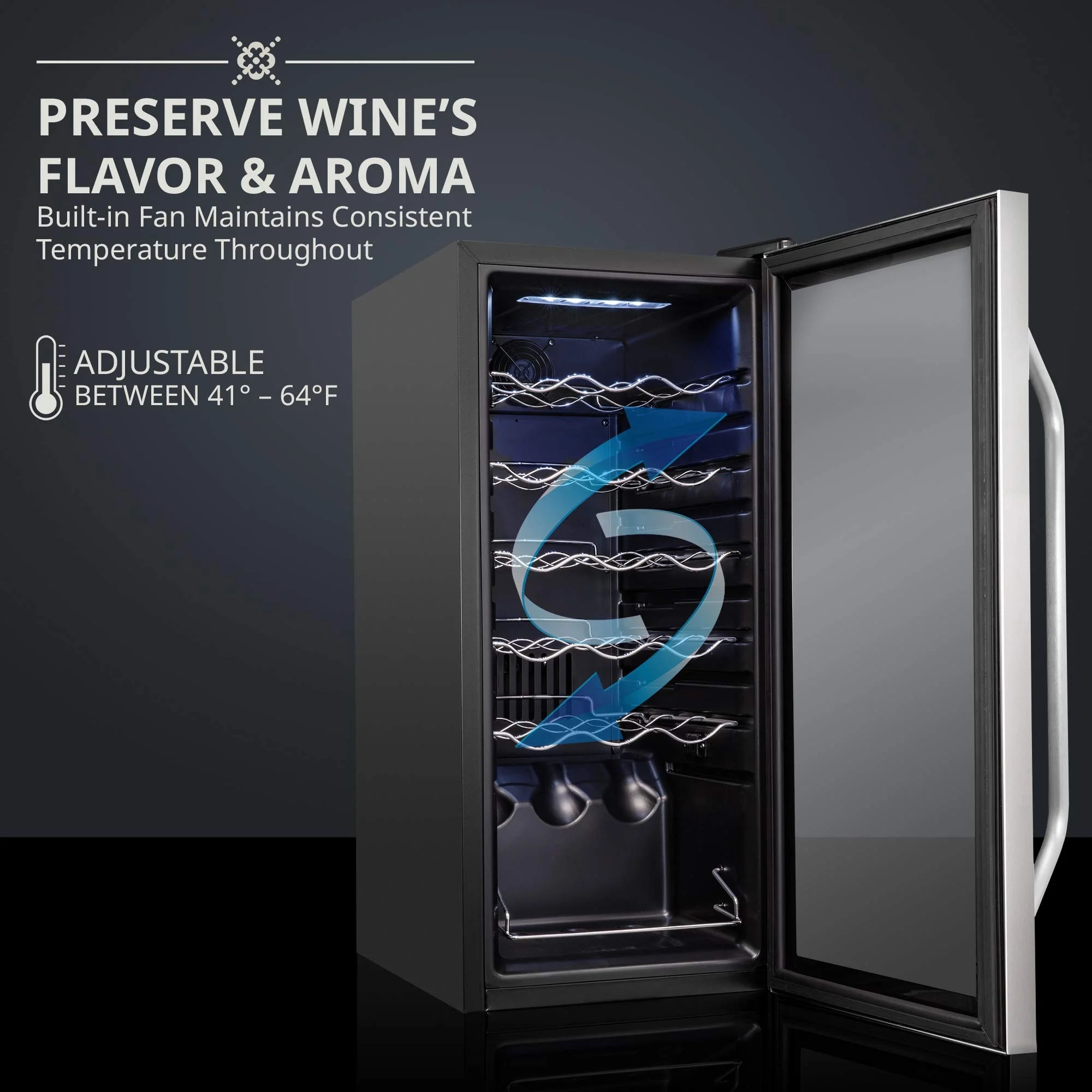 Ivation 18 Bottle Compressor Wine Refrigerator, Freestanding Wine Cooler with Lock, Stainless Steel