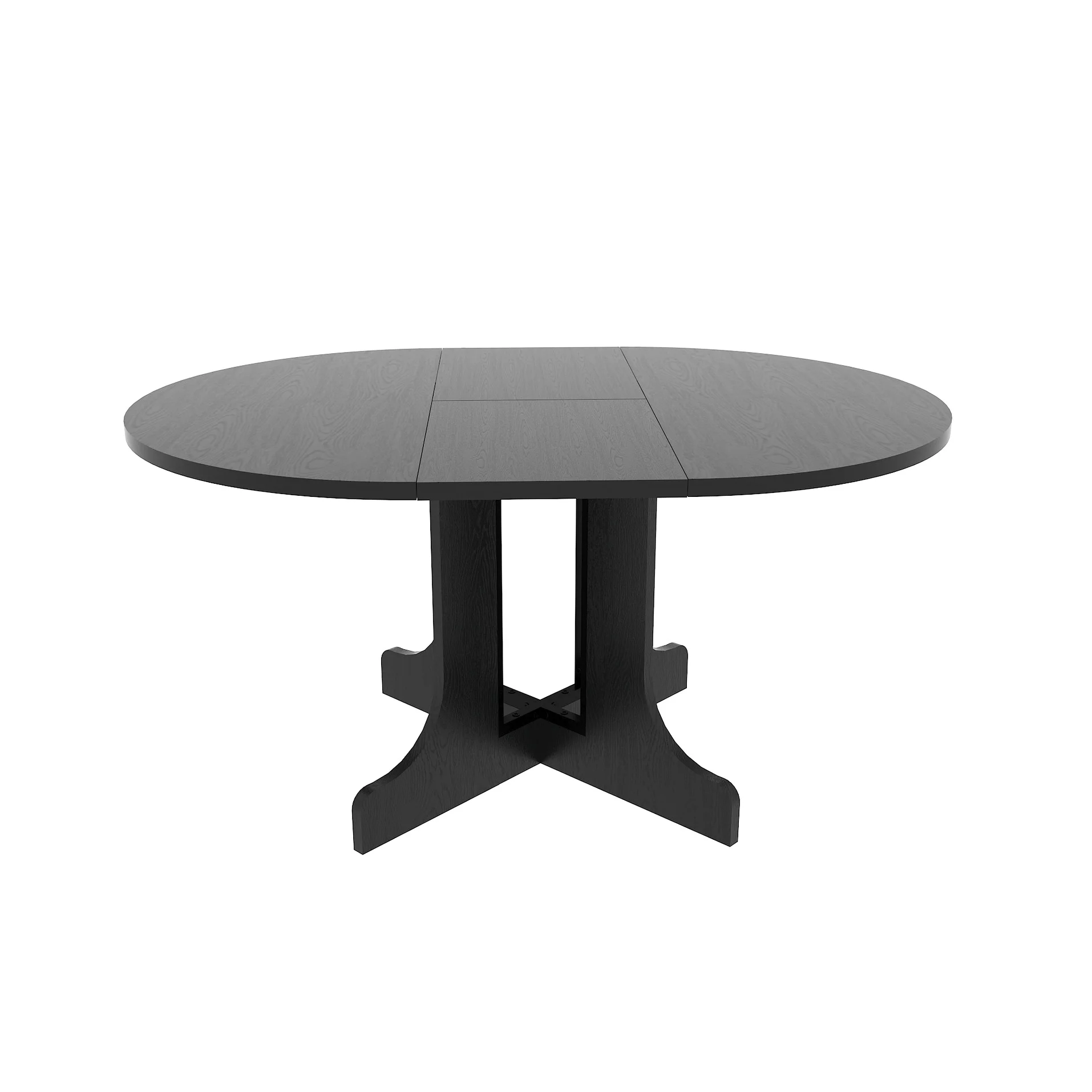 Oval Dining Table In Black For Kitchen Use, 59x43 Inch Expandable, Removable Leaf, Trestle X Base, Seats 6 Table, Shaped Construction,