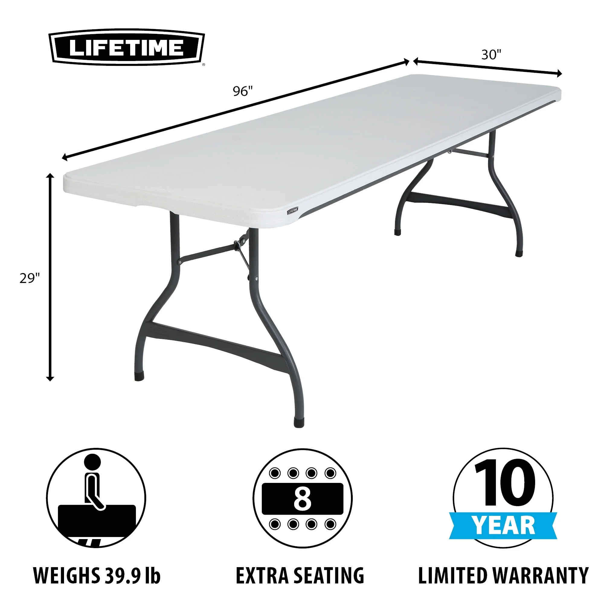 Lifetime (4) 8-Foot Rectangle Stacking Tables and (32) Chairs Combo Indoor/Outdoor Commercial Grade, White Granite (80410)