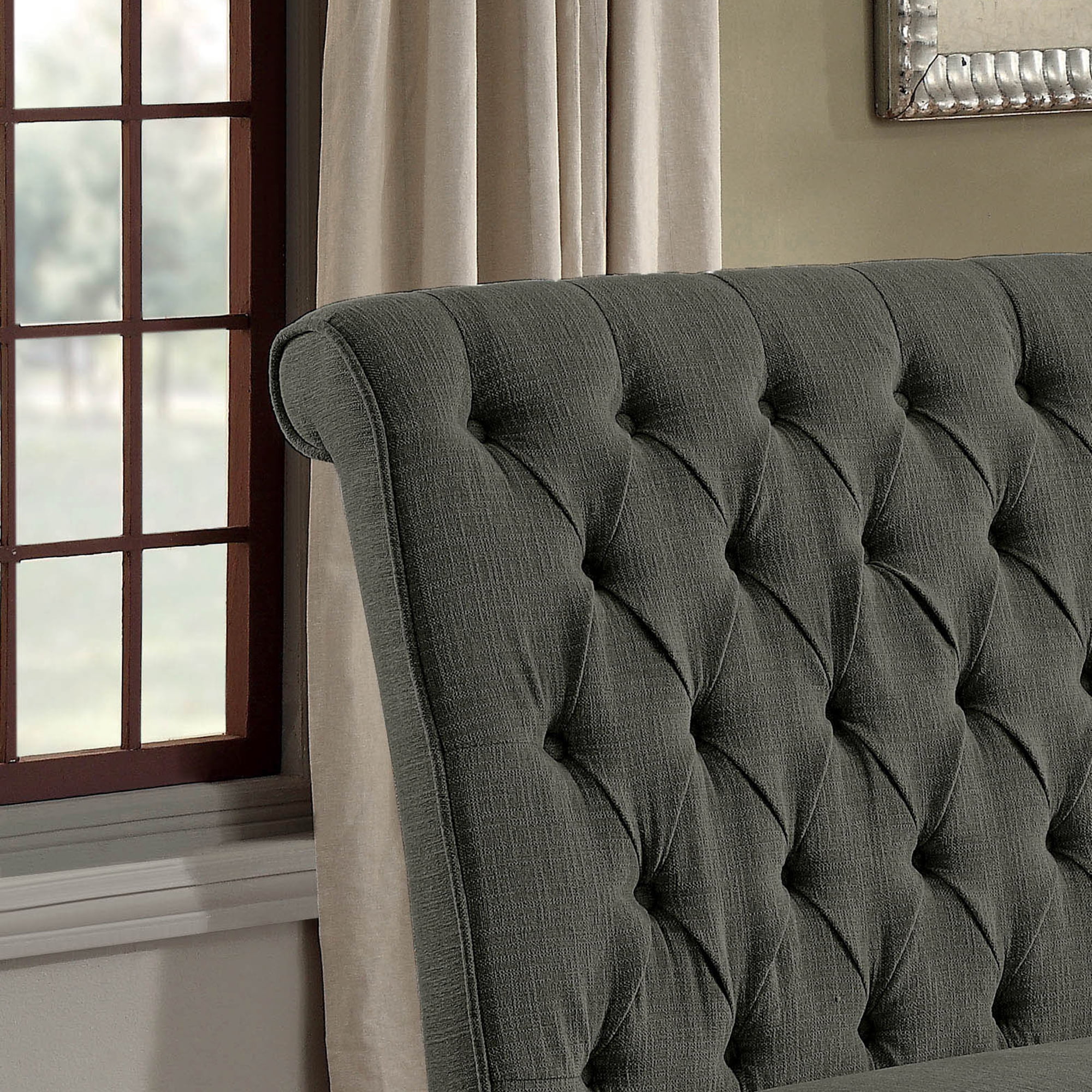 Furniture of America Verona Fabric and Wood Transitional 2-Seater Dining Bench with Tufted, Gray