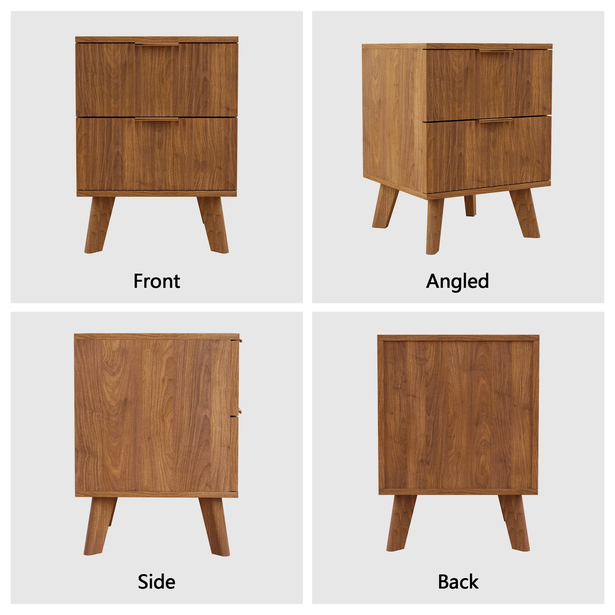 YOCWO Fluted Nightstand for Bedroom Set of 2 , Wood Bedside Table Set of 2 with Drawers, Black