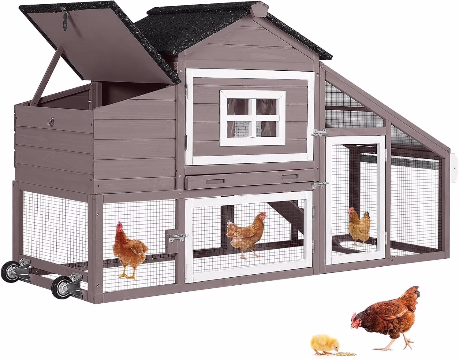 BUTINGLALE Chicken Coop Mobile Chicken House On Wheel Outdoor Rabbit Hutch for 2-4 Chickens 67