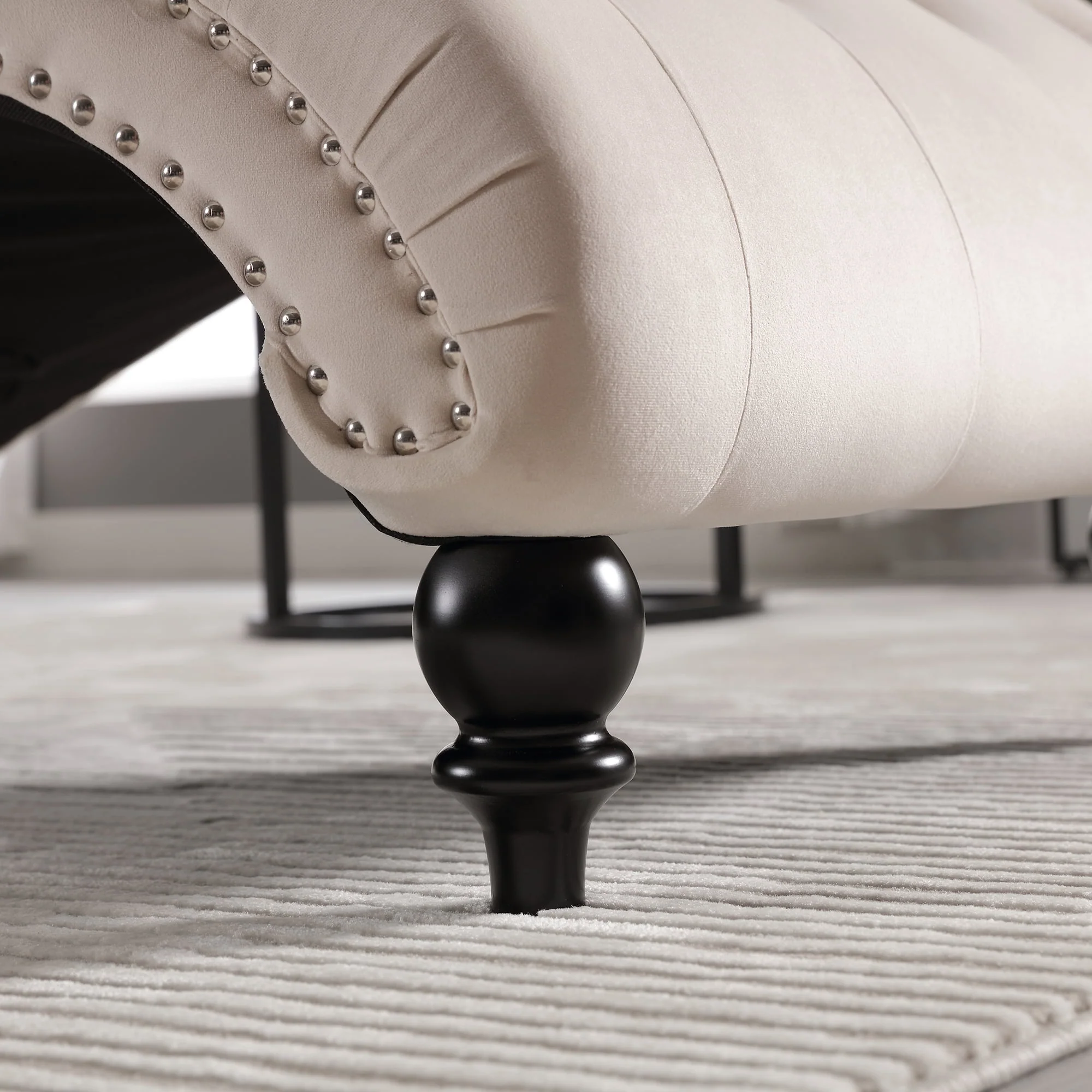 KINFFICT Velvet Chaise Lounge Indoor, Tufted lounge chair with Wood Legs, Leisure Accent Chair Upholstered Lounge Couch for Bedrooom Living Room, Beige