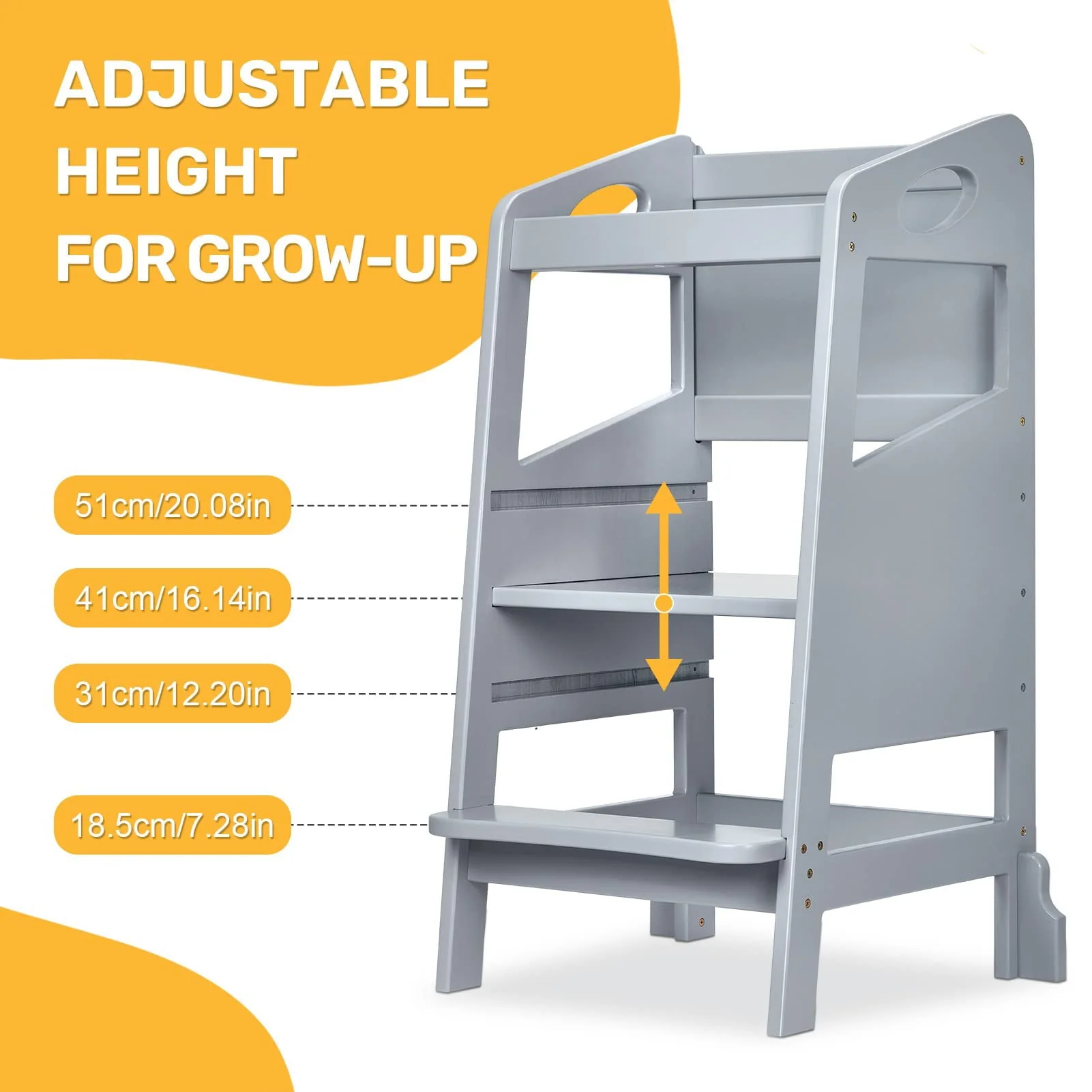 Furvclv Toddler Kitchen Stool Helper, Kids Kitchen Step Stool Baby Standing Tower Wood with Safety Rail, Child Montessori Stool for Kitchen Counter & Sink, Learning Tower for Toddlers 1-3