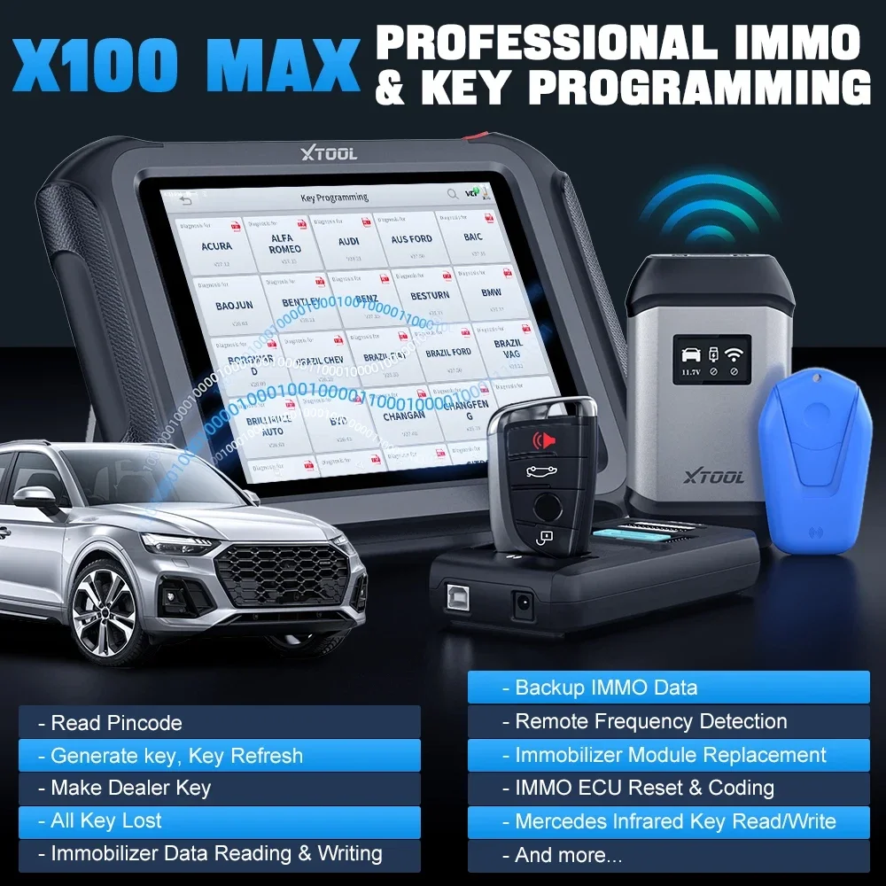 XTOOL X100 Max Automotive Key Fob Programmer Diagnostic Tool, OBD2 Scanner Bi-Directional Scan Tool with KC501, 42 Services
