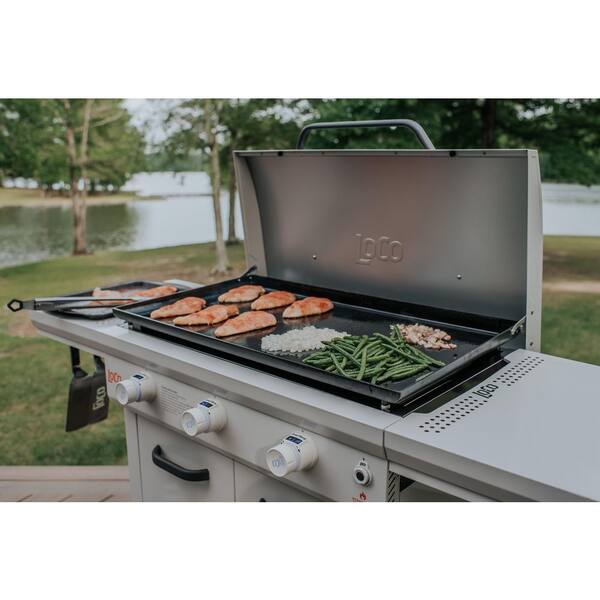 36 in. 3-Burner Propane Flat Top Grill / Griddle in Chalk Finish with Enclosed Cart and Hood