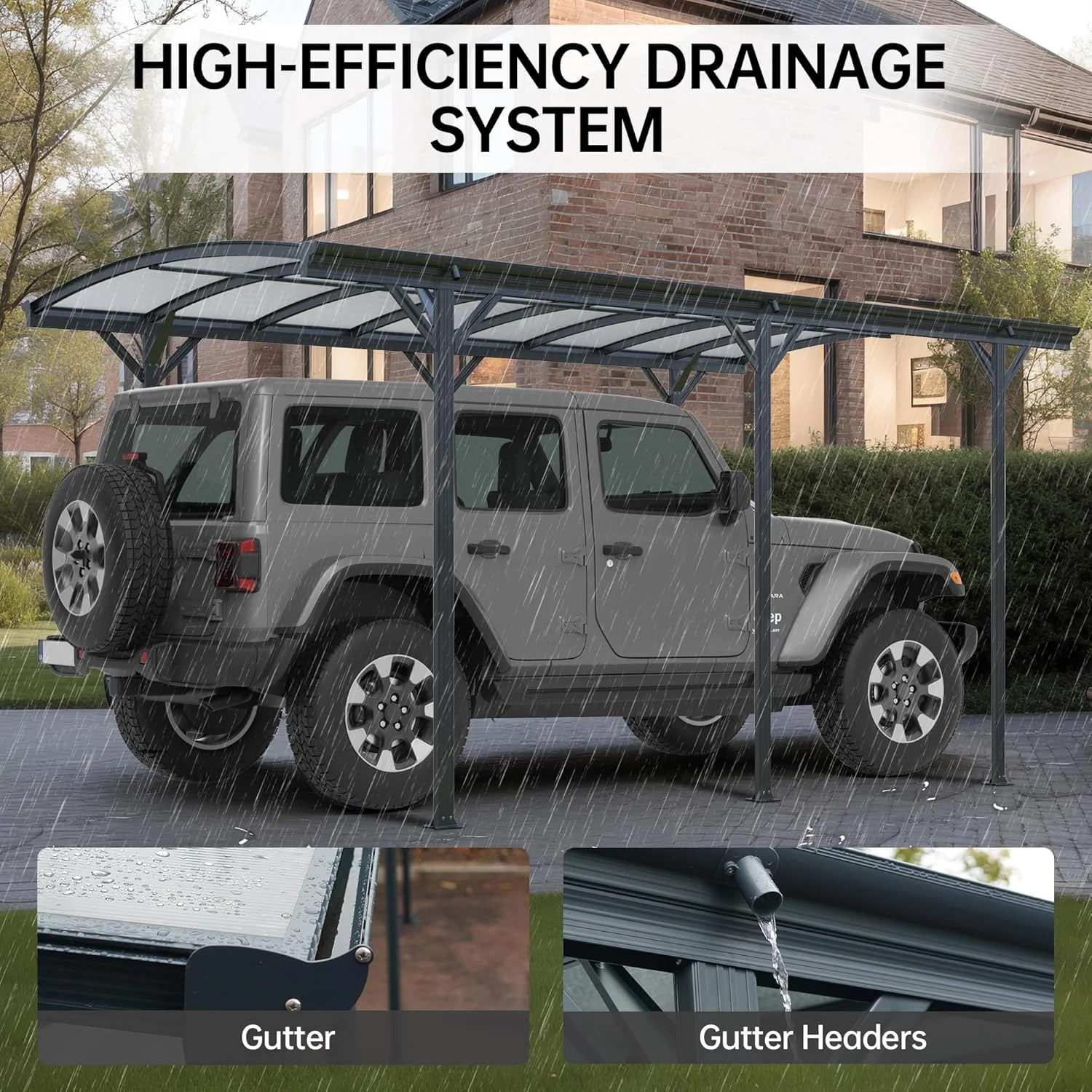 JINSEED 10 x 16ft Metal Carport with Heavy Duty Metal Frame & Pitched-Roof Polycarbonate Panel Canopy, Multi-Purpose Shelter for Car, Truck, SUV, Tractor, and Boat,Gray