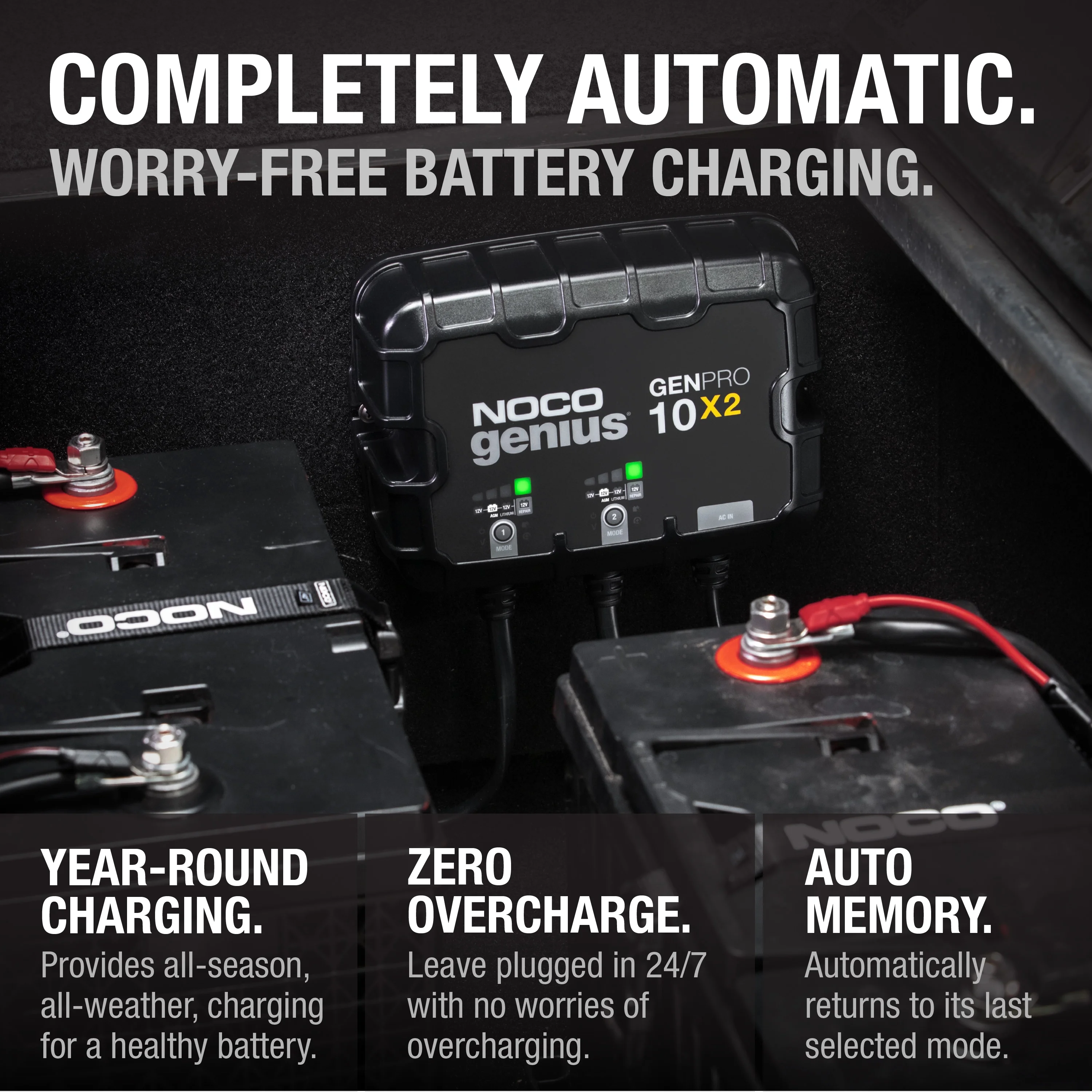 NOCO Genius GENPRO10X2: 2-Bank 20A (10A/Bank) 12V Onboard Battery Charger and Maintainer