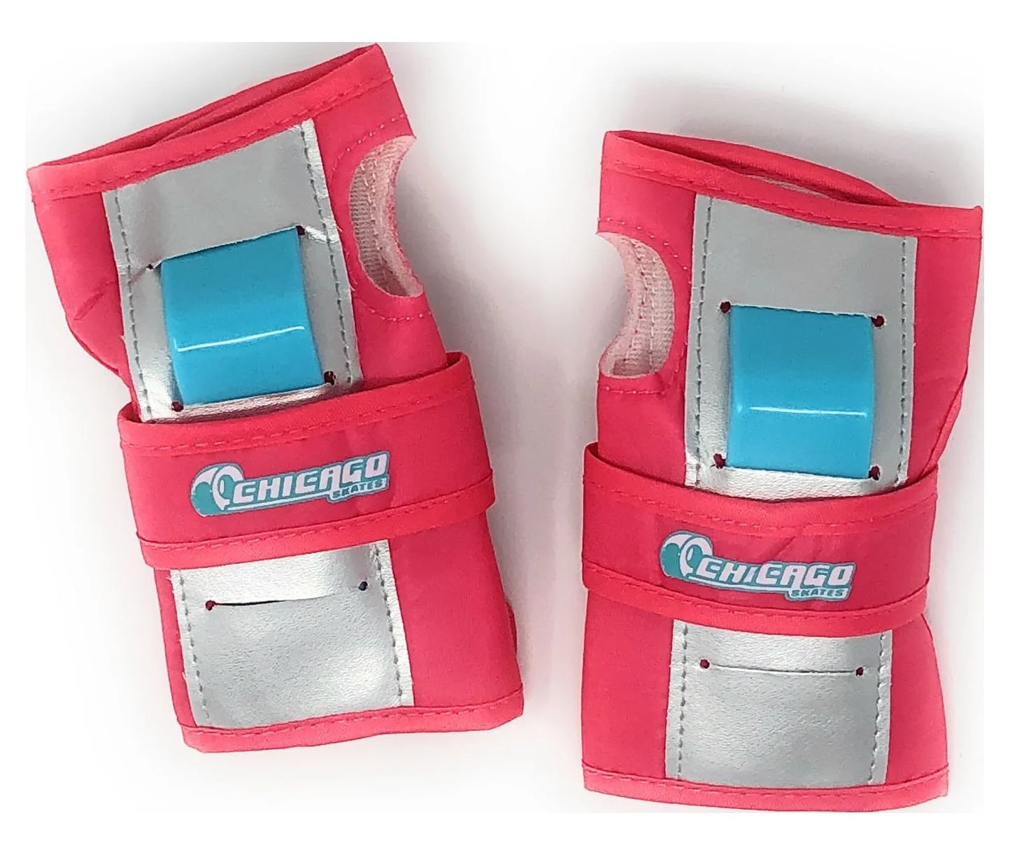 Chicago Skates Adjustable Quad Roller Skate Combo Set Pink/White/Teal – Skates, Helmet, Knee Pads, And Wrist Guards - Size Medium(1-4)