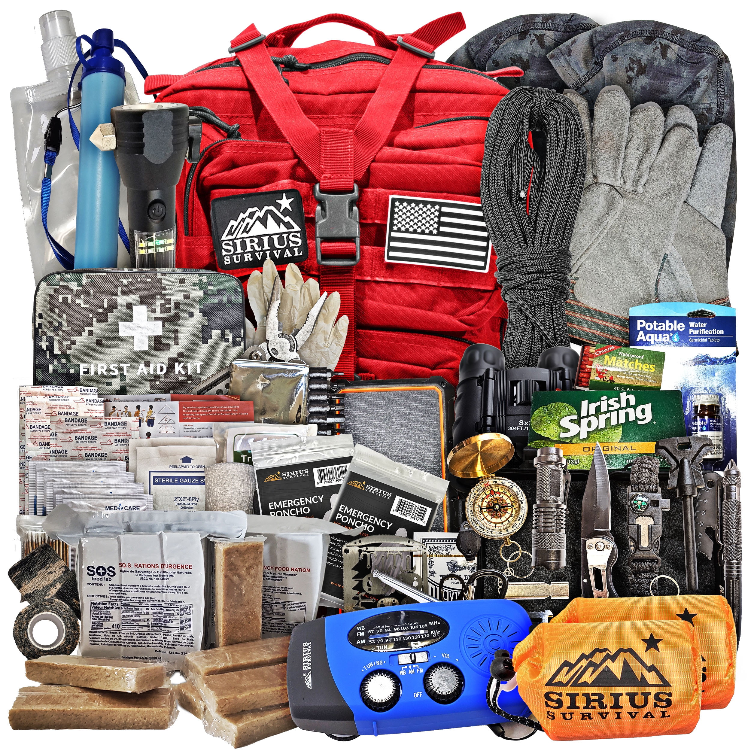 Pre-Packed Emergency Survival Kit/Bug Out Bag for 2 - Over 175 Total Pieces of Disaster Preparedness Supplies for Hurricanes, Floods, Earth Quakes & Other Disasters, Black