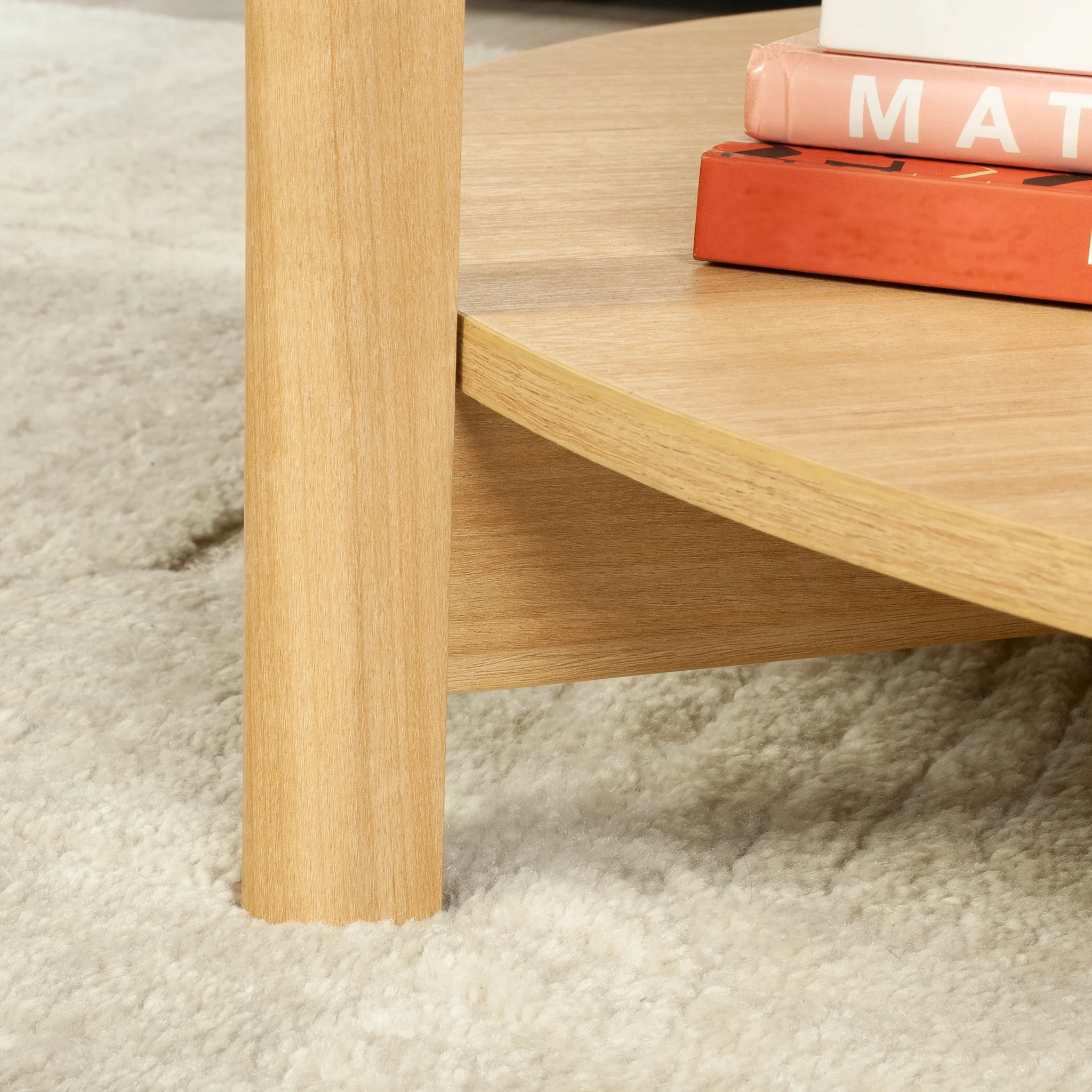 Mainstays Round Modern Dowel Coffee Table, Natural Teak Finish