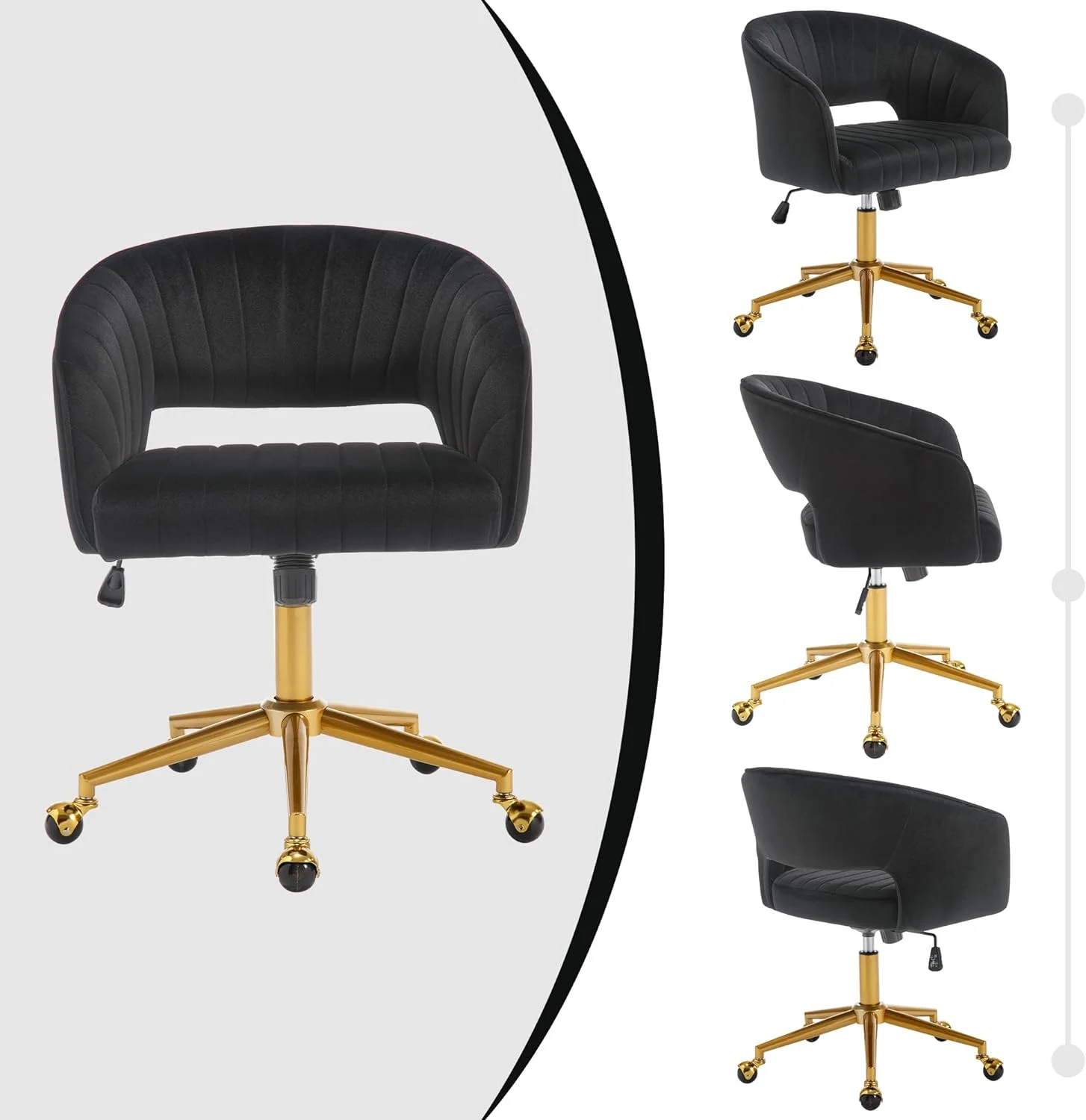 Westice Home Office Desk Chairs, Velvet Task Chair, Height Adjustable Swivel Vanity Chair with Golden Base for Vanity Study, Living Room Computer Room, Beige