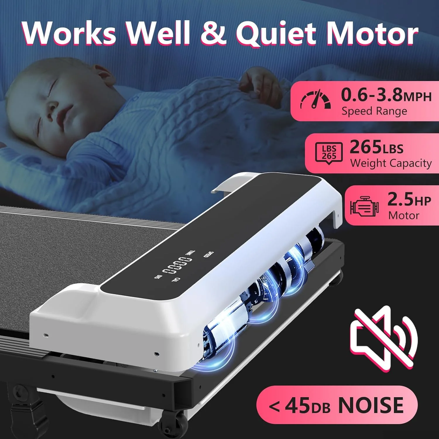 JURITS Walking Pad 2 in 1 for Walking and Jogging, Under Desk Treadmill for Home Office with Remote Control, Portable Walking Pad Treadmill Under Desk, Desk Treadmill in LED Display,Black