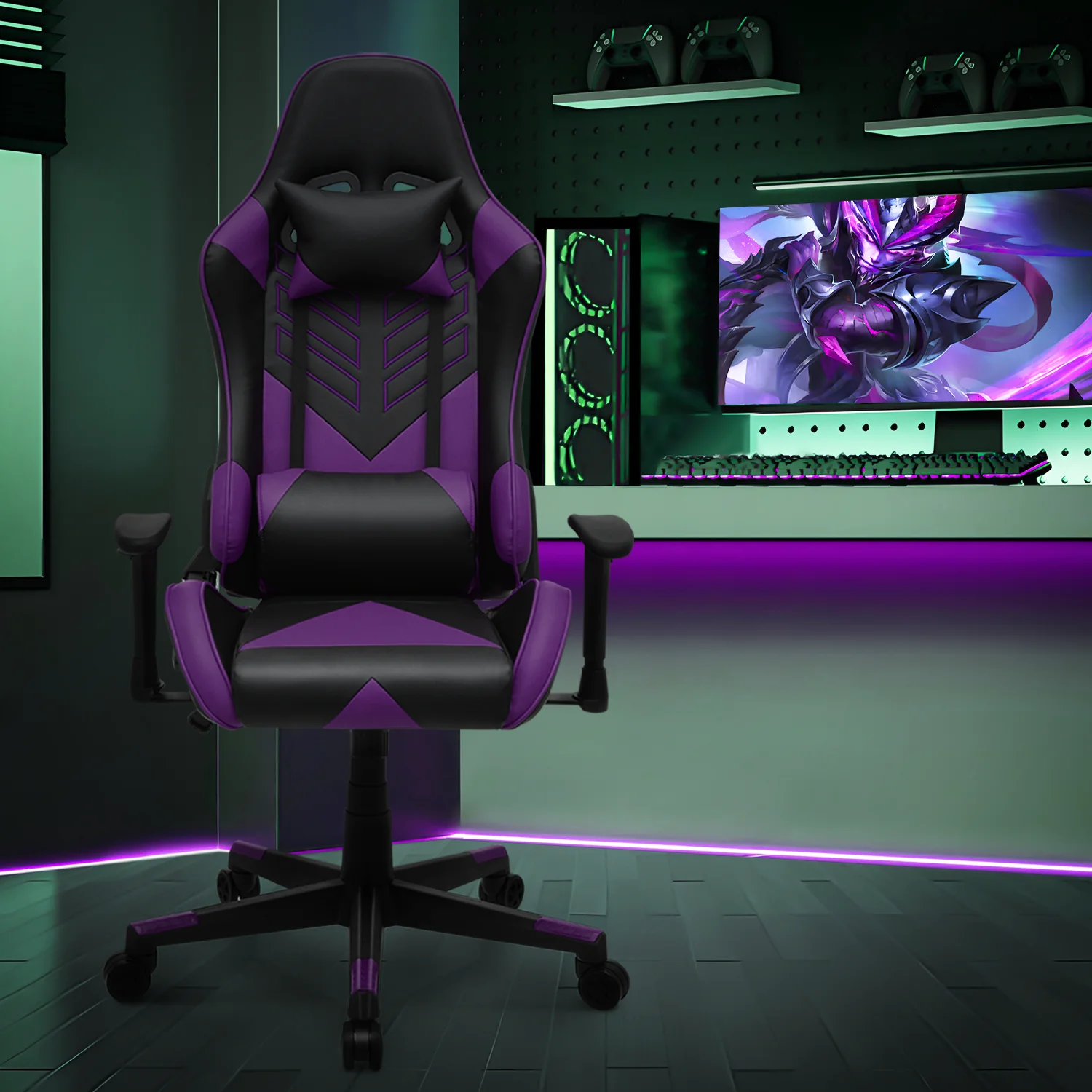 Magshion Ergonomic Gaming Chair, Comfortable Gaming Chair, Computer Chair Leather Desk Chair Adjustable Swivel Gaming Office Chair, Blue