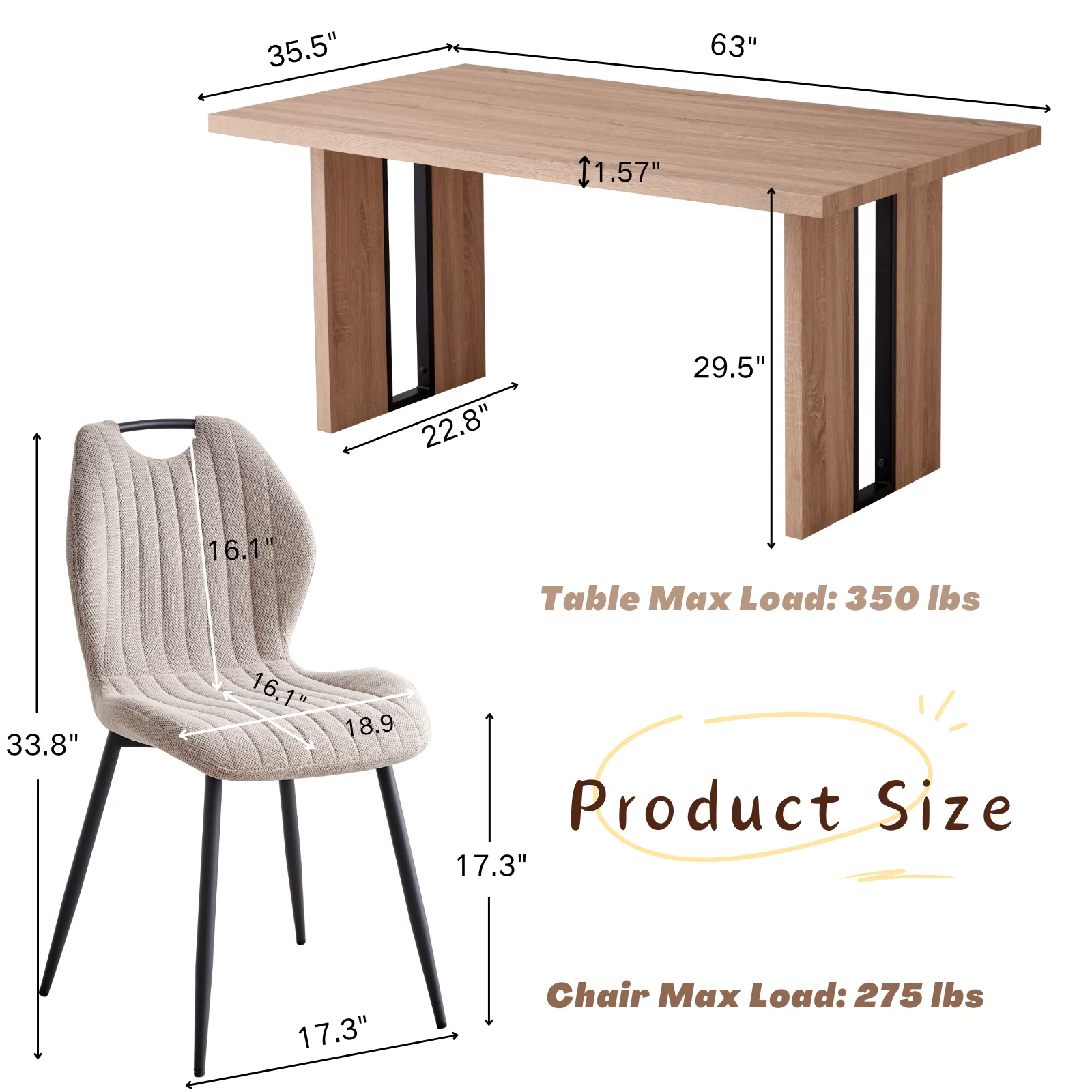 5pcs Rectangle Dining Table Chairs Set for 4, 63