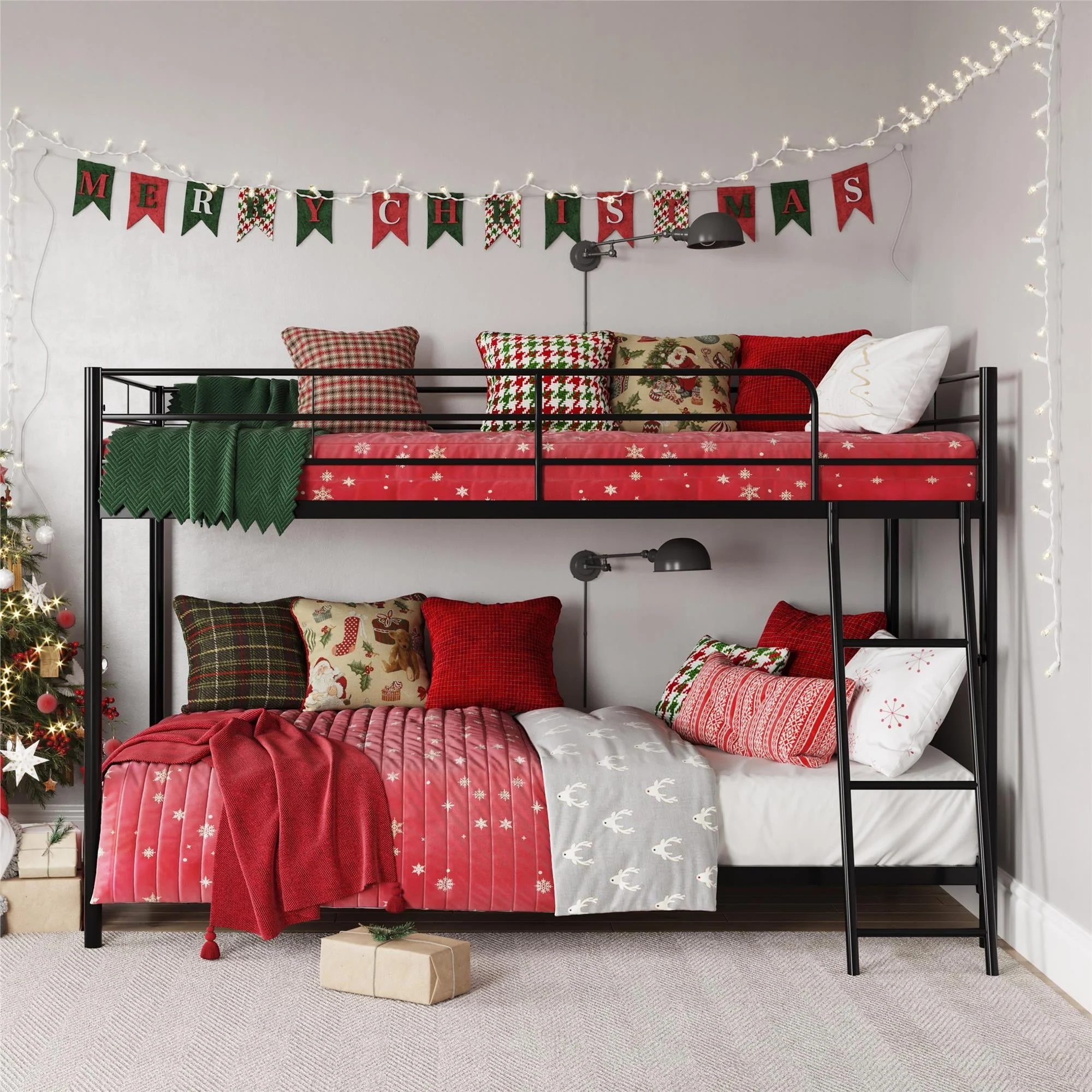 Mainstays Small Spaces Twin-over-Twin Low Profile Junior Bunk Bed, Black