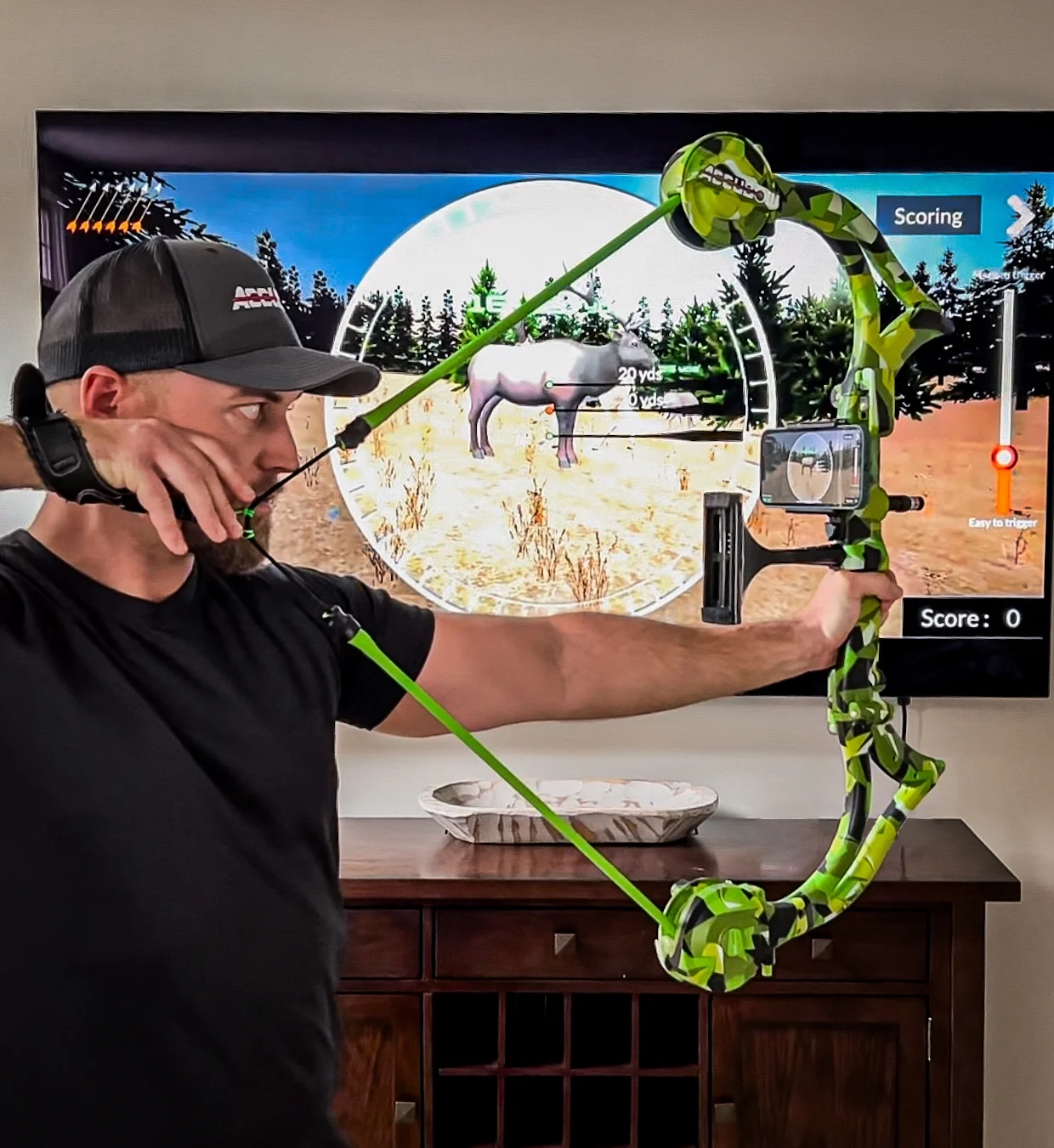 AccuBow 2.0 Carbon Fiber Virtual Archery Gaming & Shooting, 10�C70lbs Adjustable Resistance, Real Bowstring & D-Loop, Phone Mount Included, Ambidextrous, Foldable Design