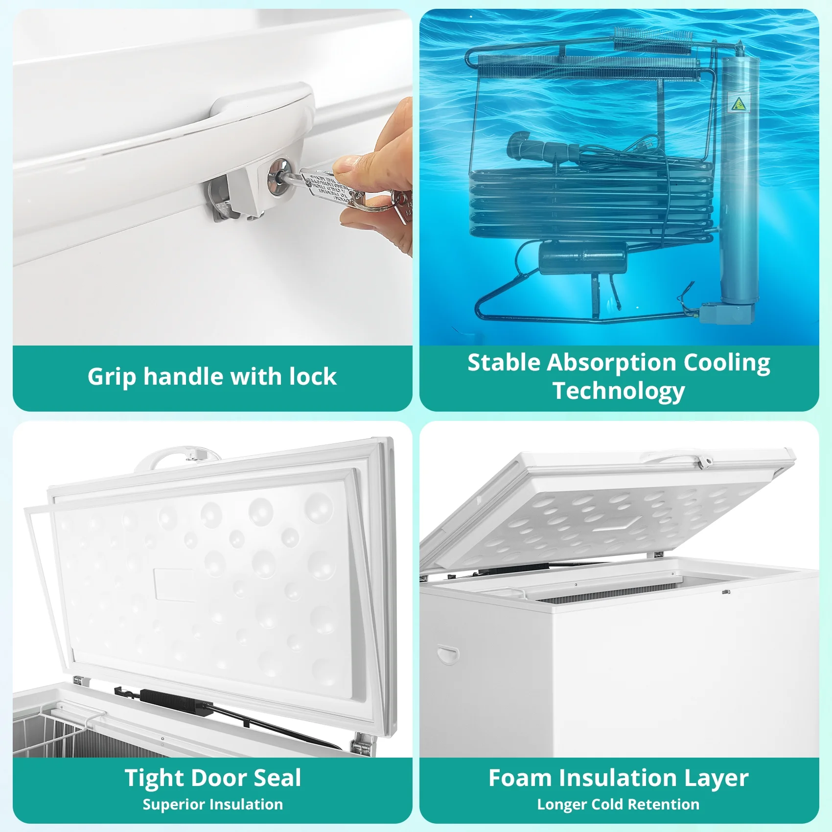 7 Cu ft Chest Freezer, LPG/110v 2 Way Propane Off Grid Lock and Top Open Door Outdoor Camping White