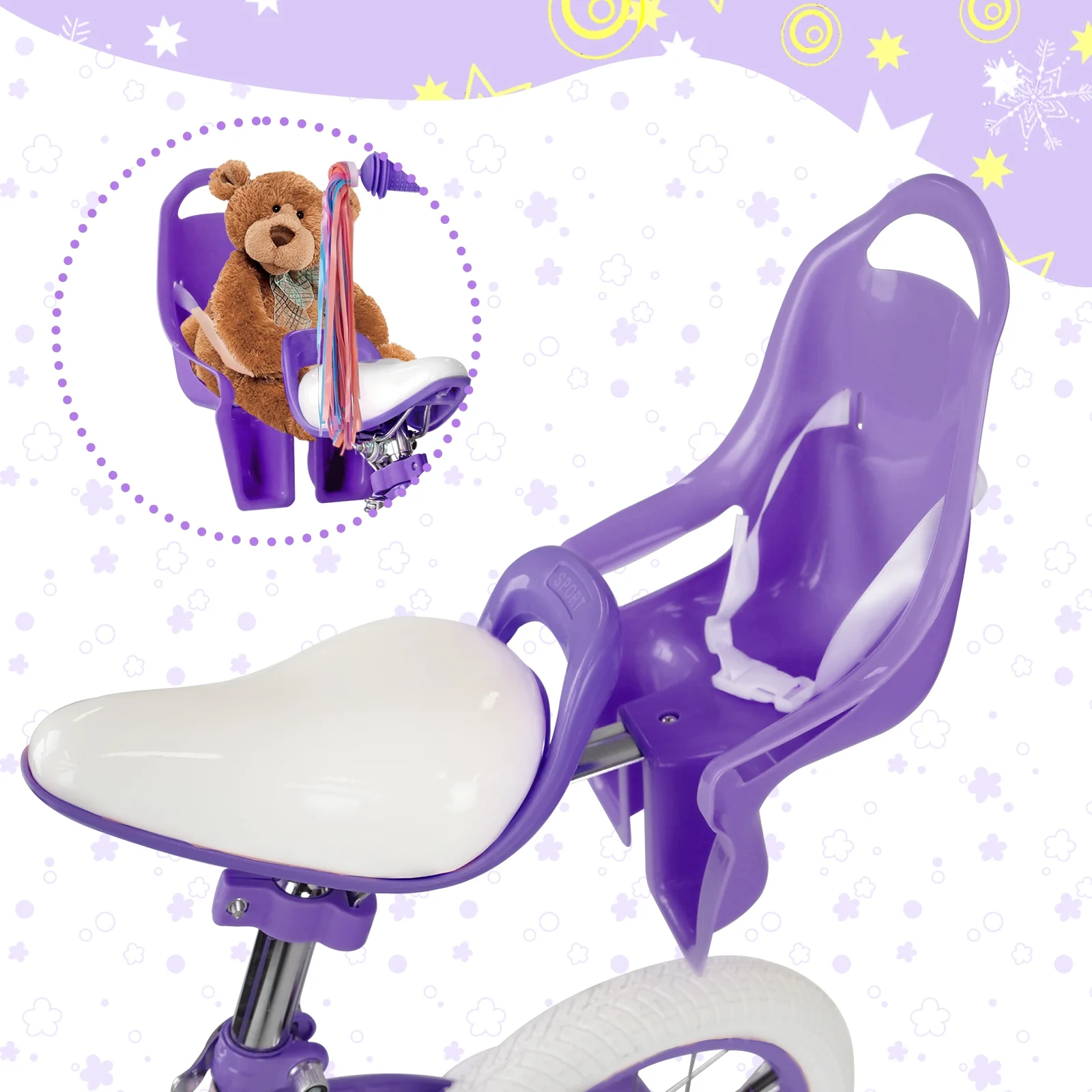 XJD Girls Bike for Toddlers 3-9 Years Old Kids, 14 Inch Kids Bike with Training Wheels, Streamers, Basket and Doll Seat, Children Bicycles with Handbrake