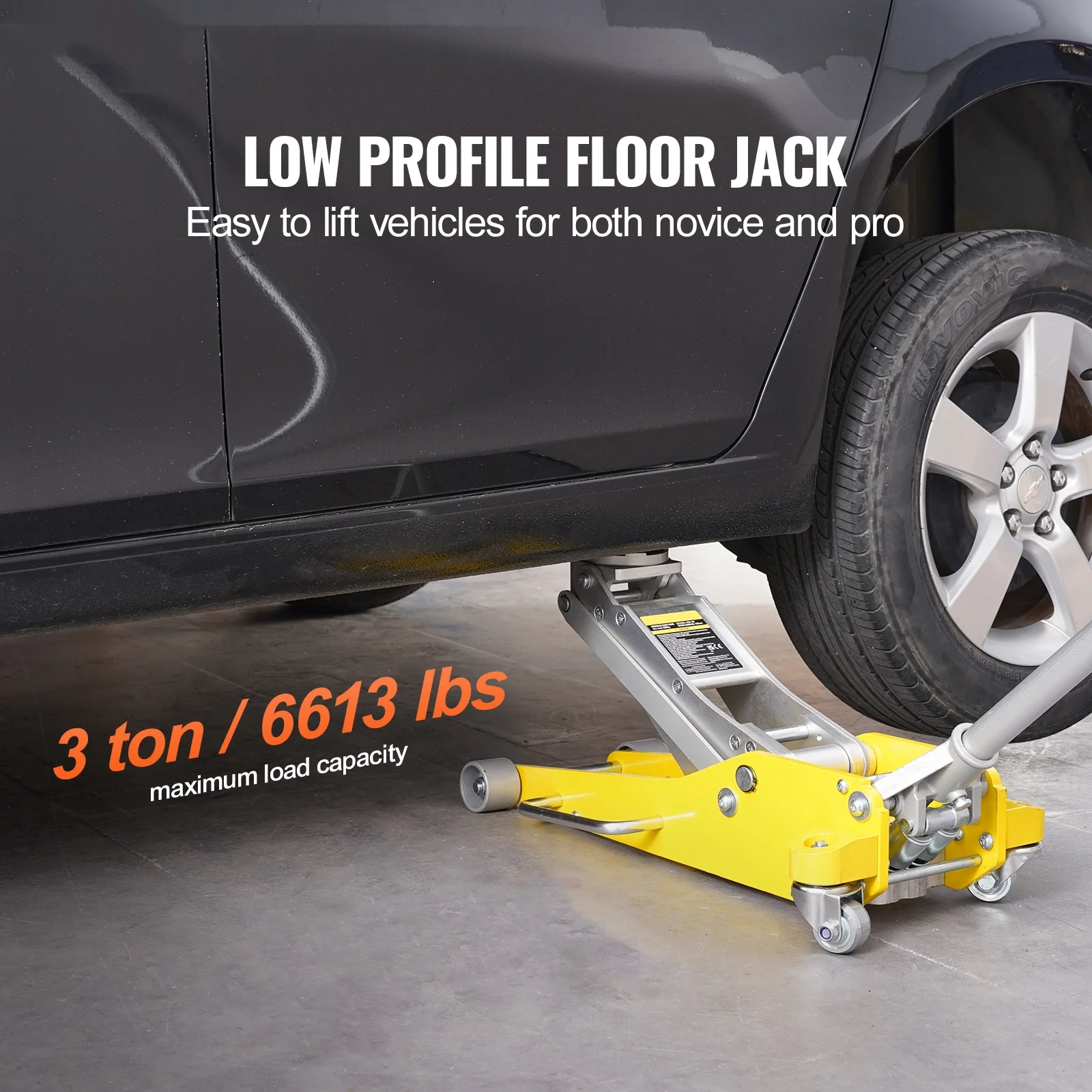 KFFKFF Low Profile Floor Jack, 3 Ton Capacity, Dual Piston Fast Lift, Hydraulic Auto Jack, 3.7