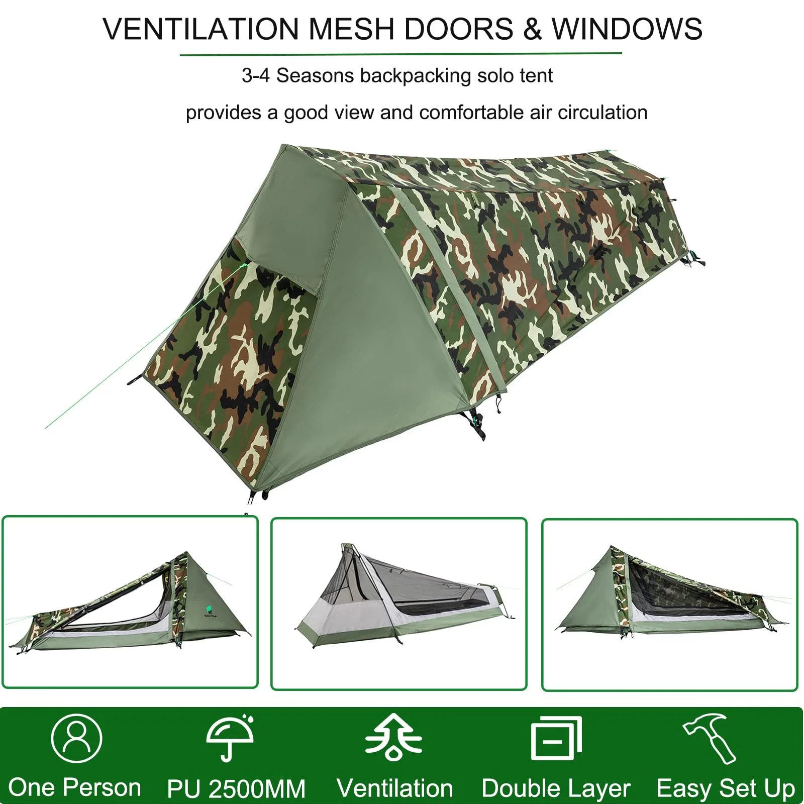 GEERTOP Ultralight Bivy Tent for 1 Person 3 Season Waterproof Single Person Backpacking Tent for Camping Hiking Backpack Travel Outdoor Survival Gear