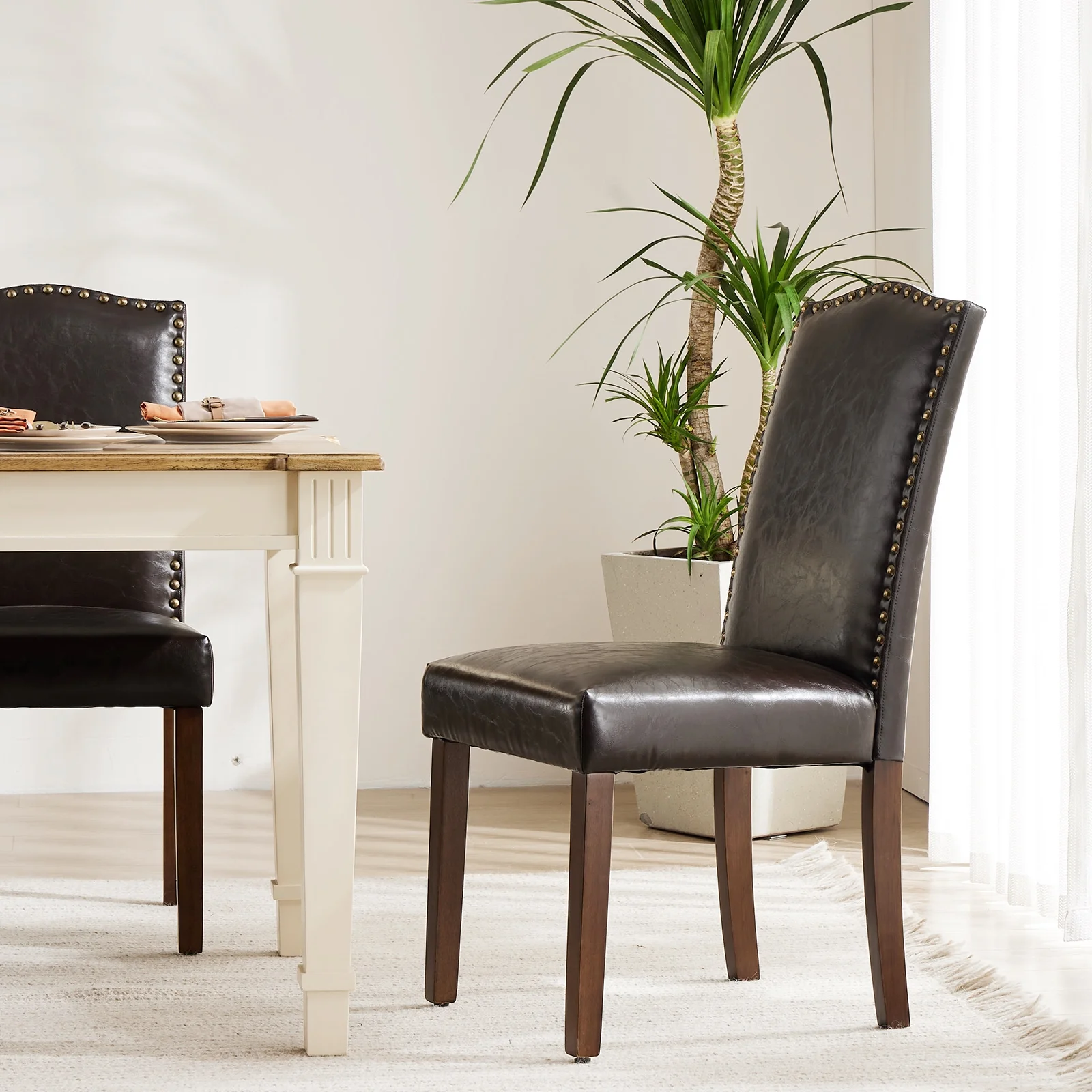 EDX Dining Chairs Set of 2, Parsons Chairs with Nailhead Trim and Wood Legs