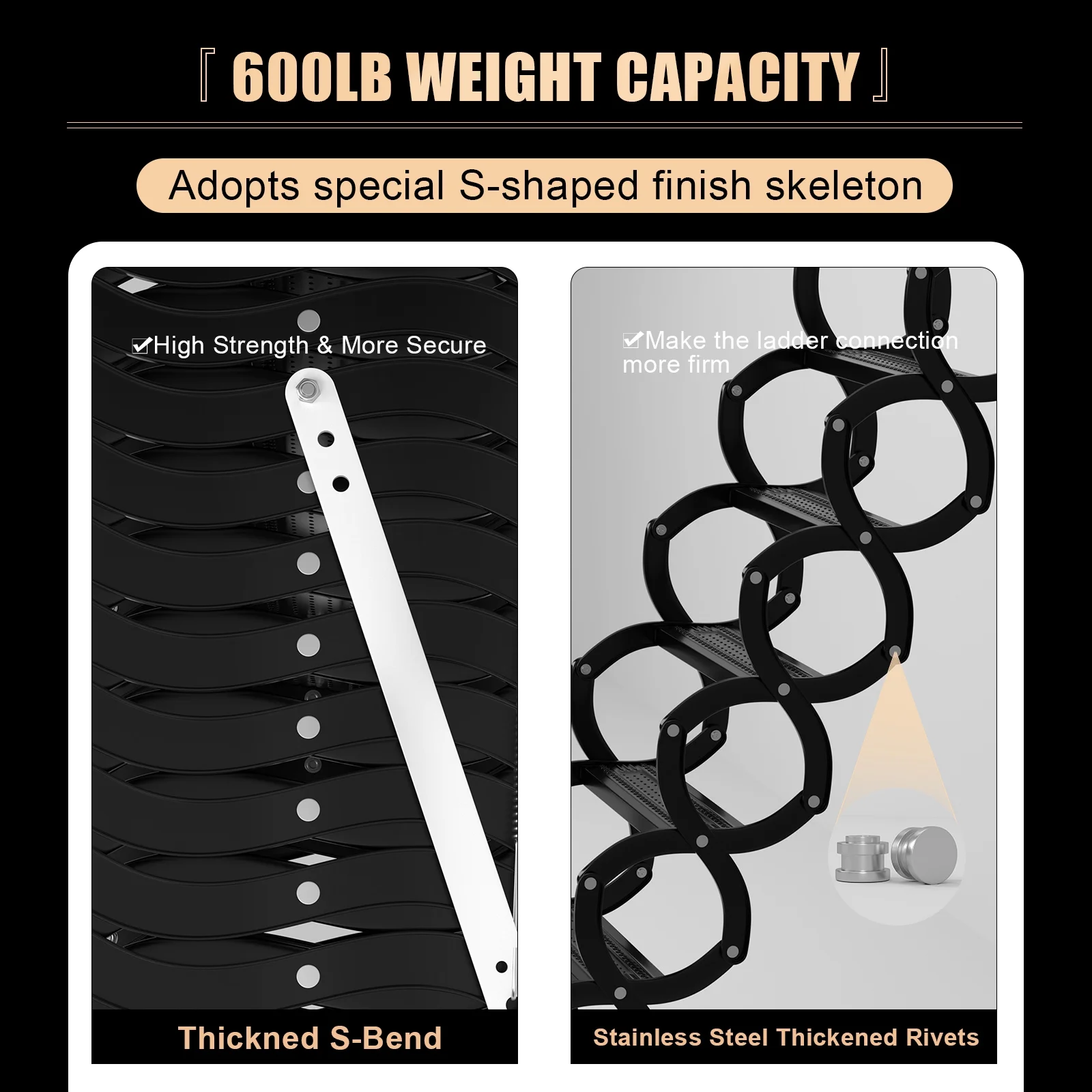 Mad Hornets Wall Mounted Folding Ladder Black Loft Attic Stairs Pull down 12 Steps