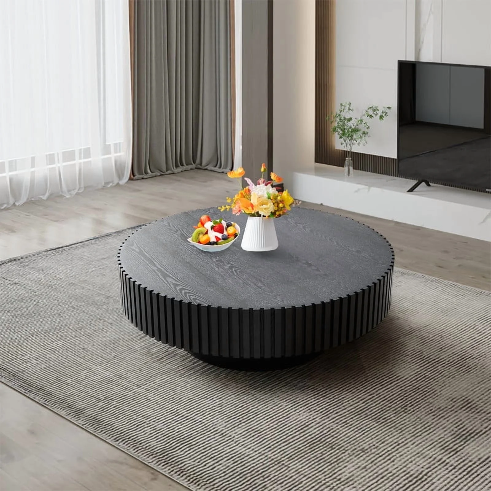 FFH 43.7 inch Oval Coffee Table for Living Room,Handcraft Rustic Corner Coffee Table Nature Wood Relief Sturdy Pedestal for Apartmen,Side Table Centre Table,Nature Wood