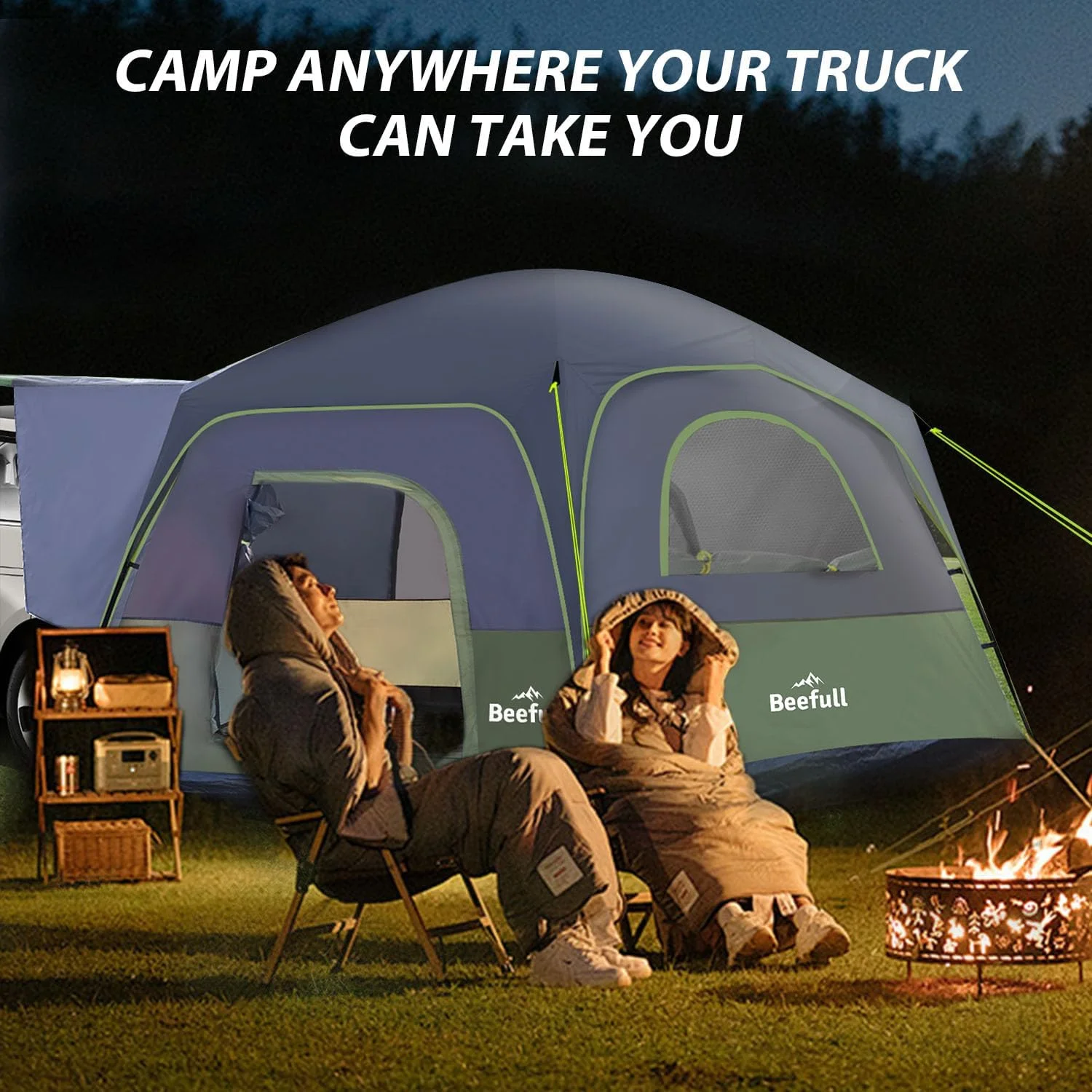 SUV Camping Tent for 6-8 Person with Rainfly,  Car Camping Tent with Waterproof, Double Layer Design with Storage Bag, Green & Gray