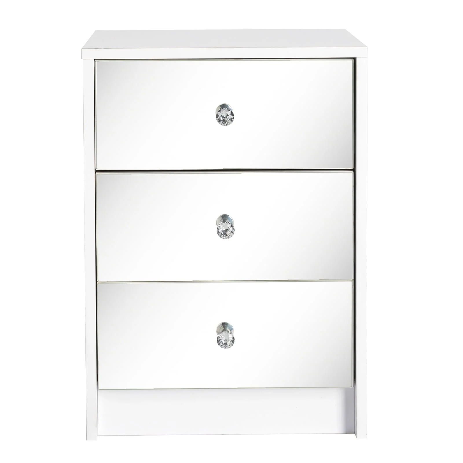 Ktaxon Mirrored Nightstand, End Table with 3-Drawer and Crystal Style Knobs, Modern Bedside Table for Bedroom, Living Room,White