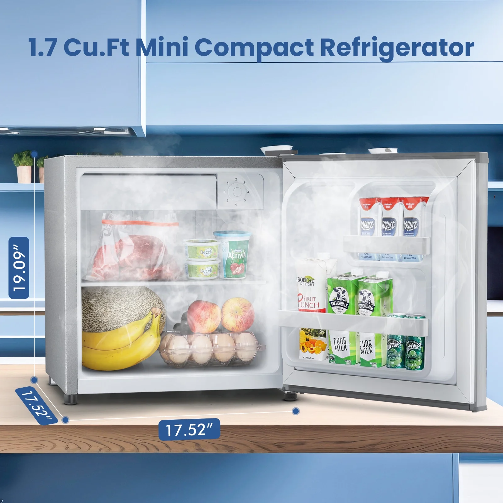 Auseo 1.7 cu.ft. Compact Refrigerator Mini Fridge, Retro Style, Low Noise & Energy Saving, Adjustable Temperature, for Kitchen/Office/Apartment/Dormitory-White