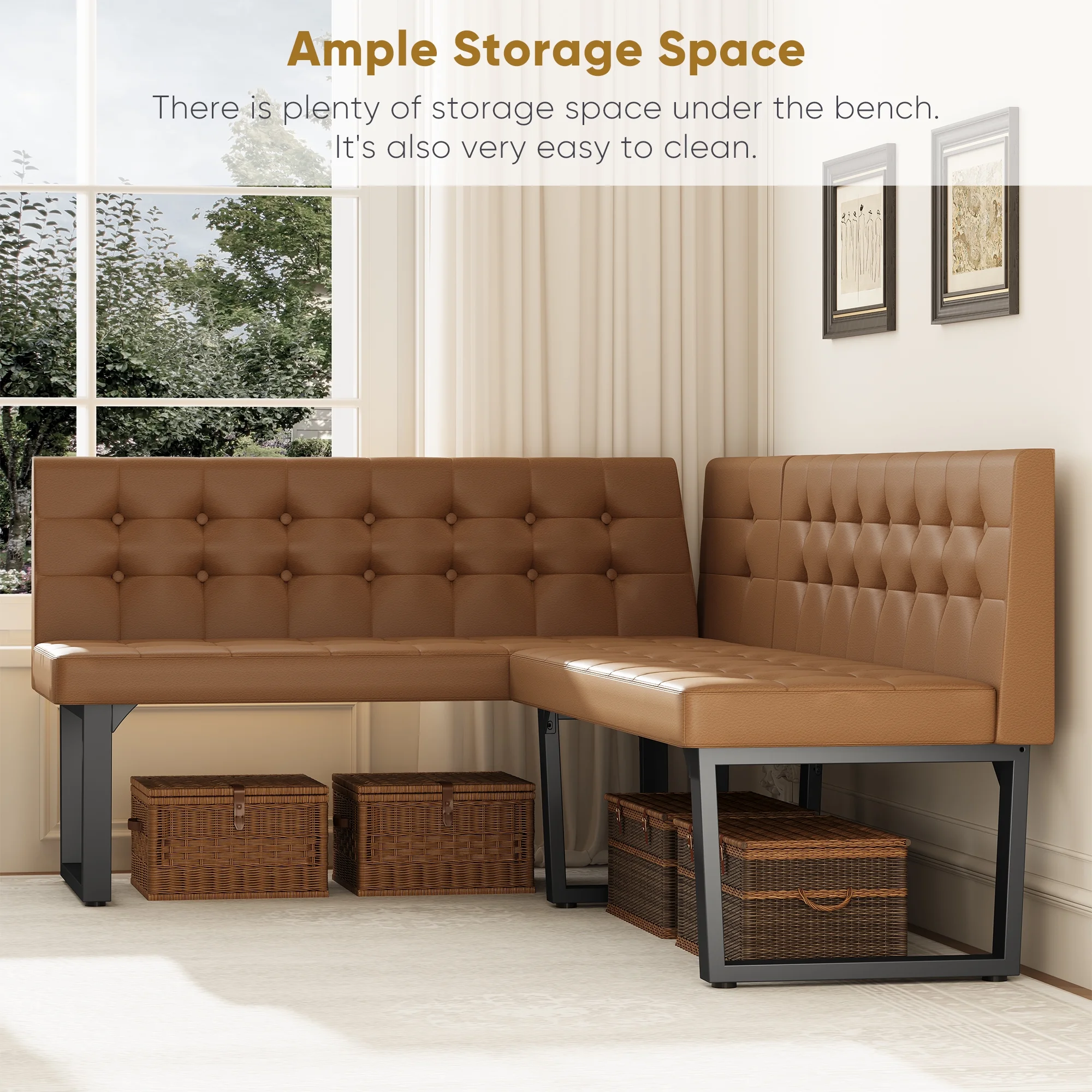 Brafab 5 Piece Corner Dining Breakfast Nook with Table and Bench Modern Kitchen Table Set with Gray Upholstered Banquette Seating