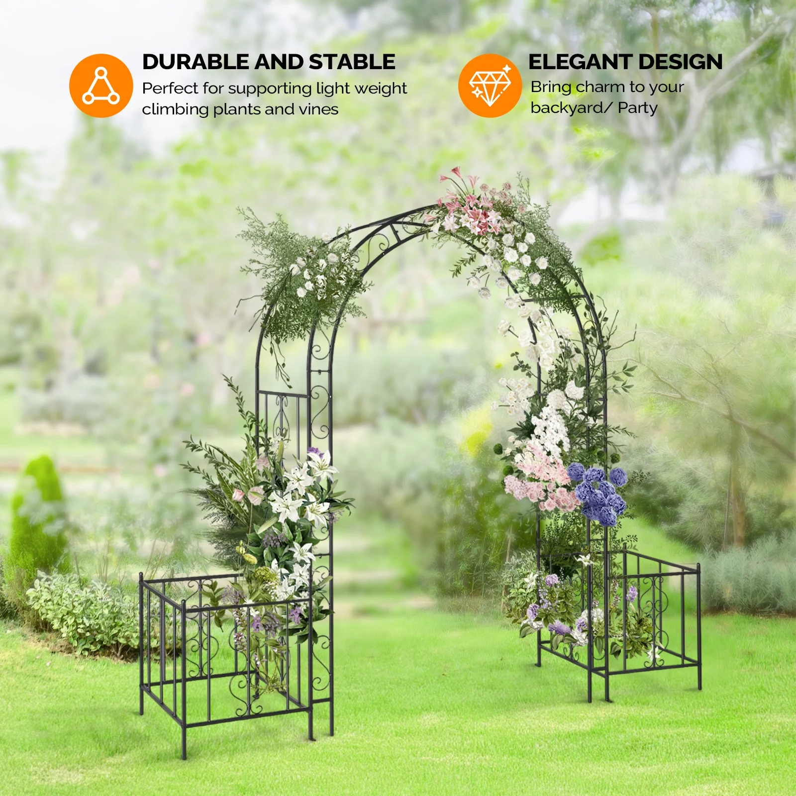 UBesGoo Outdoor 6.7FT Garden Arbor with Planter Box, Wedding Arch Archway for Ceremony Party, Trellis for Plant Climbing, Christmas Decorations Pergola for Backyard, Lawn, Patio, Yard