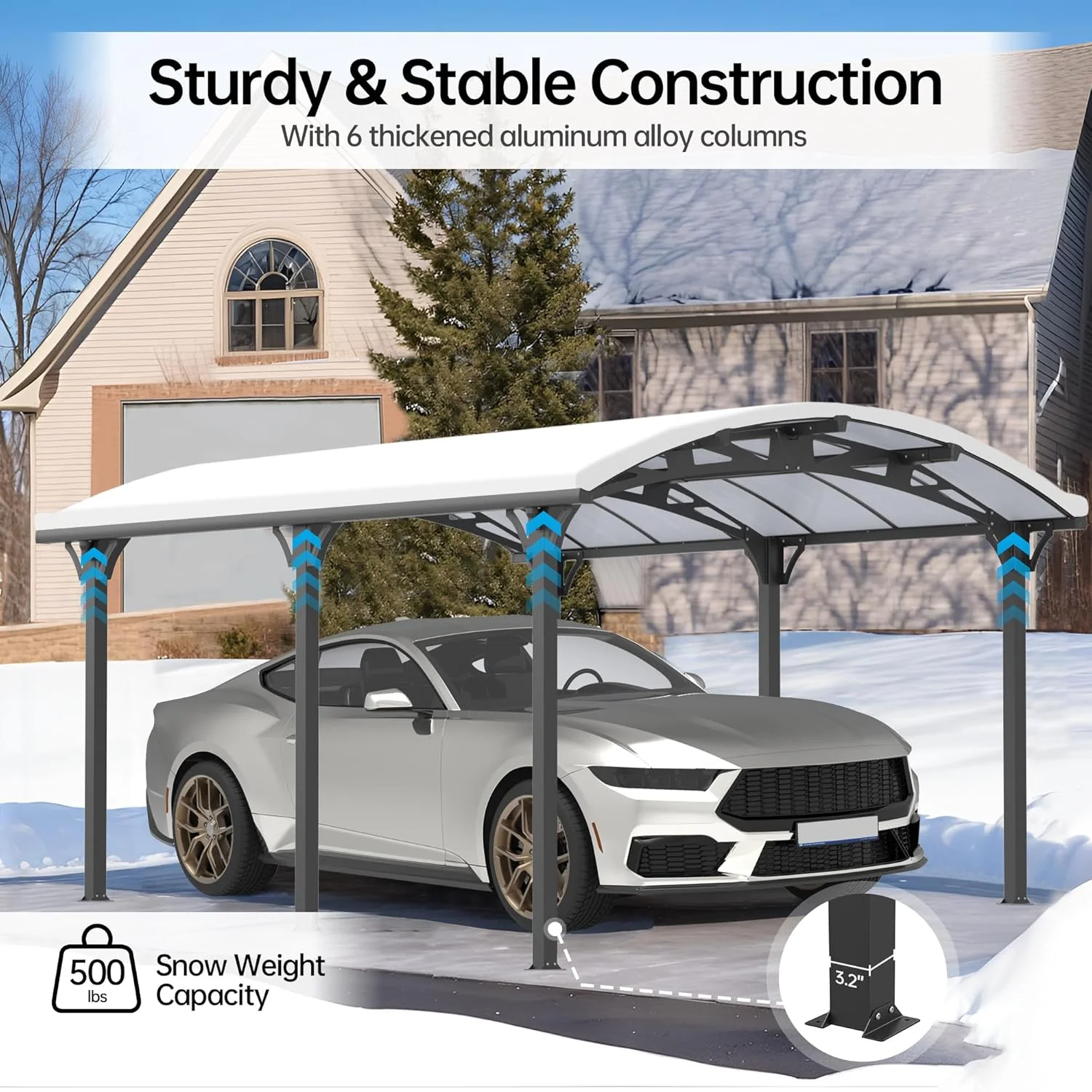 JINSEED 10 x 16ft Metal Carport with Heavy Duty Metal Frame & Pitched-Roof Polycarbonate Panel Canopy, Multi-Purpose Shelter for Car, Truck, SUV, Tractor, and Boat,Gray