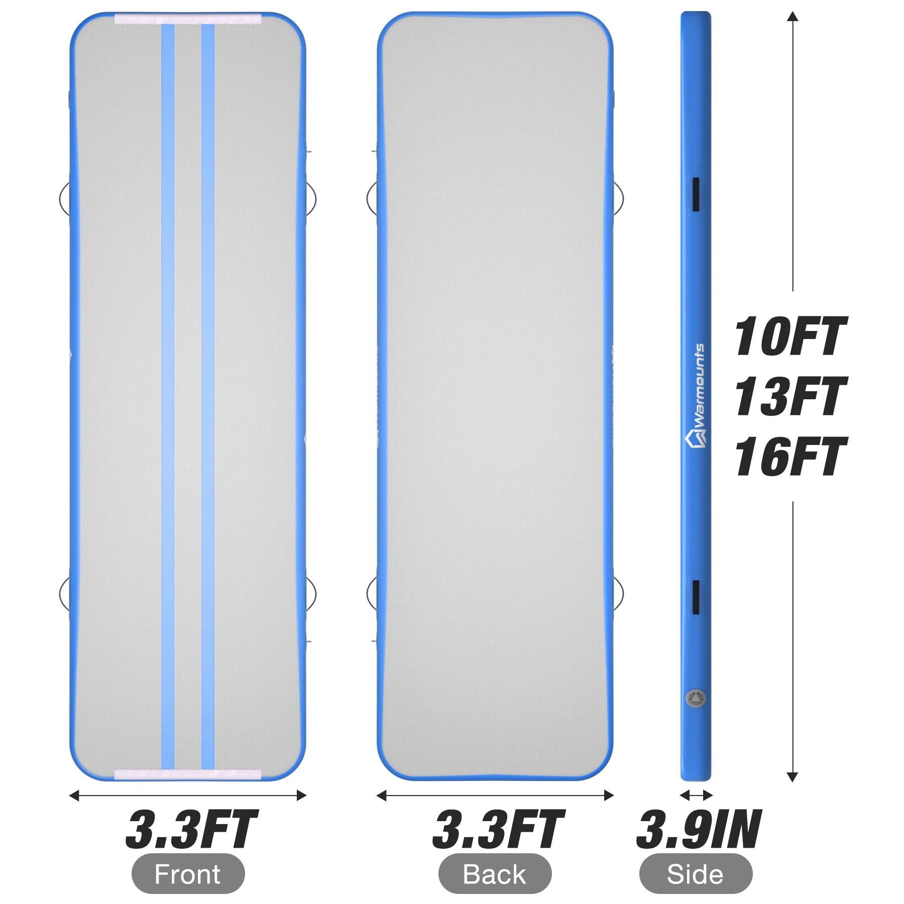 WARMOUNTS Tumbling Mat, 10 ft Inflatable Air Gymnastics Training Mats w/ Electric Pump, 4'' Thick Tumble Track for Home, Gym, Cheerleading, Water, Outdoor