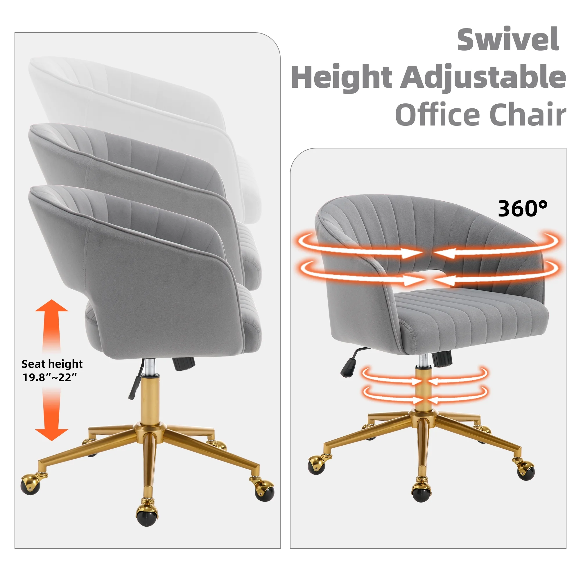 Westice Home Office Desk Chairs, Velvet Task Chair, Height Adjustable Swivel Vanity Chair with Golden Base for Vanity Study, Living Room Computer Room, Beige