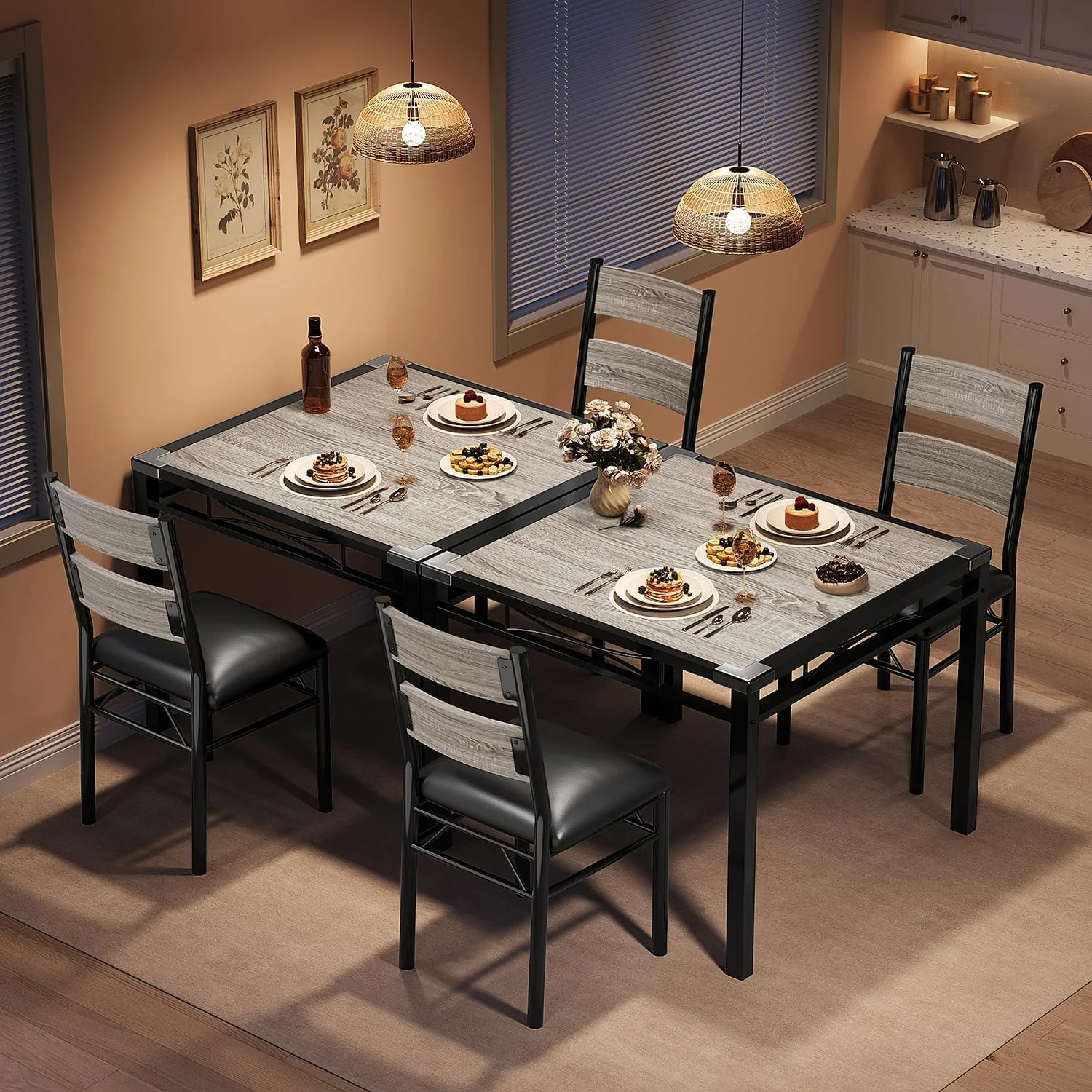 Dining Table Set for 2, Kitchen Table with 2 Upholstered Chairs, Wood 3-Piece Dining Room Table Set with Collision Angle for Small Space, Kitchen, Apartment, Room