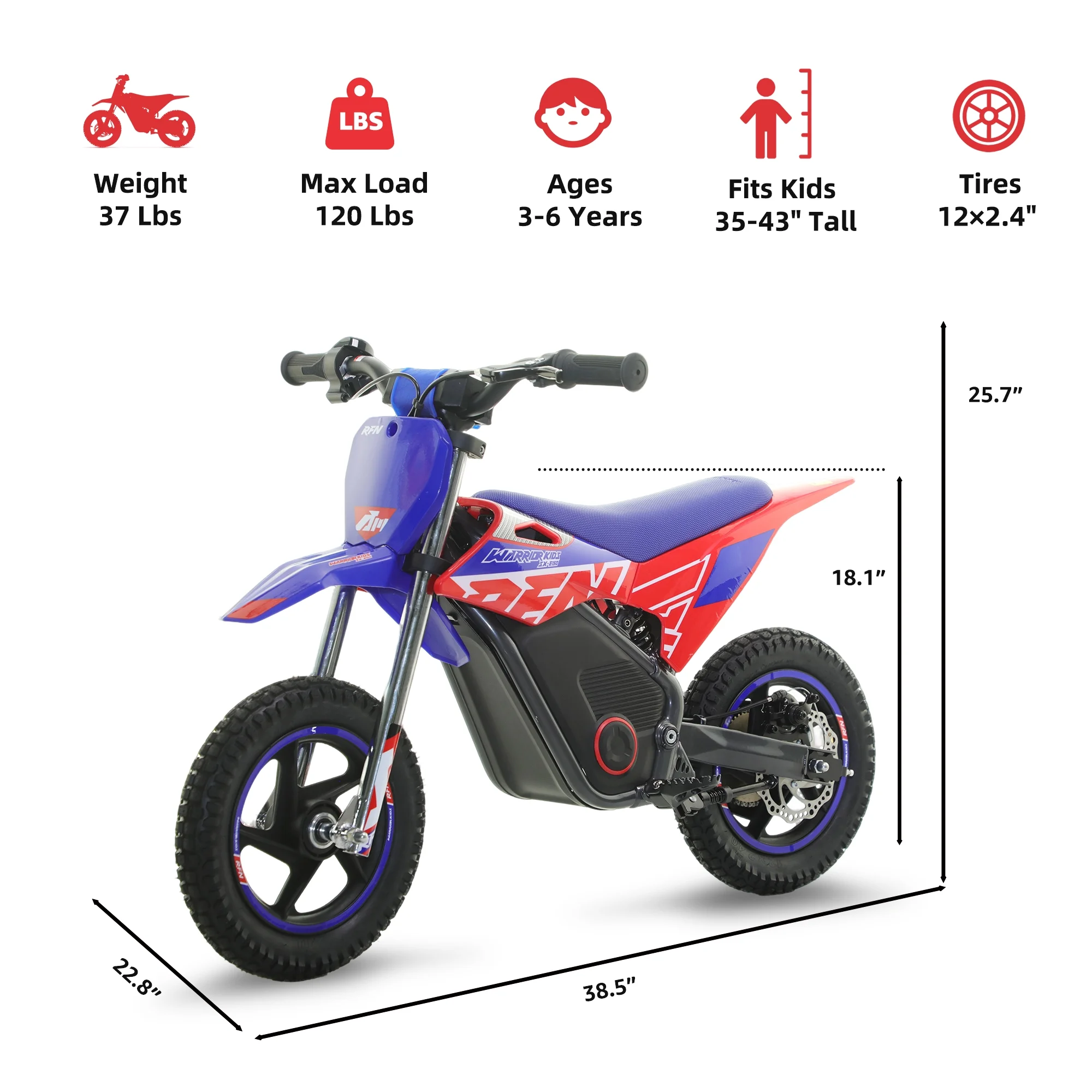 RFN Warrior Kids SX-E150 24V 200W Kids Electric Dirt Bike �?2-Speed Off-Road Motorcycle, 8 mph, 6.2 mile Range, Ages 3-6