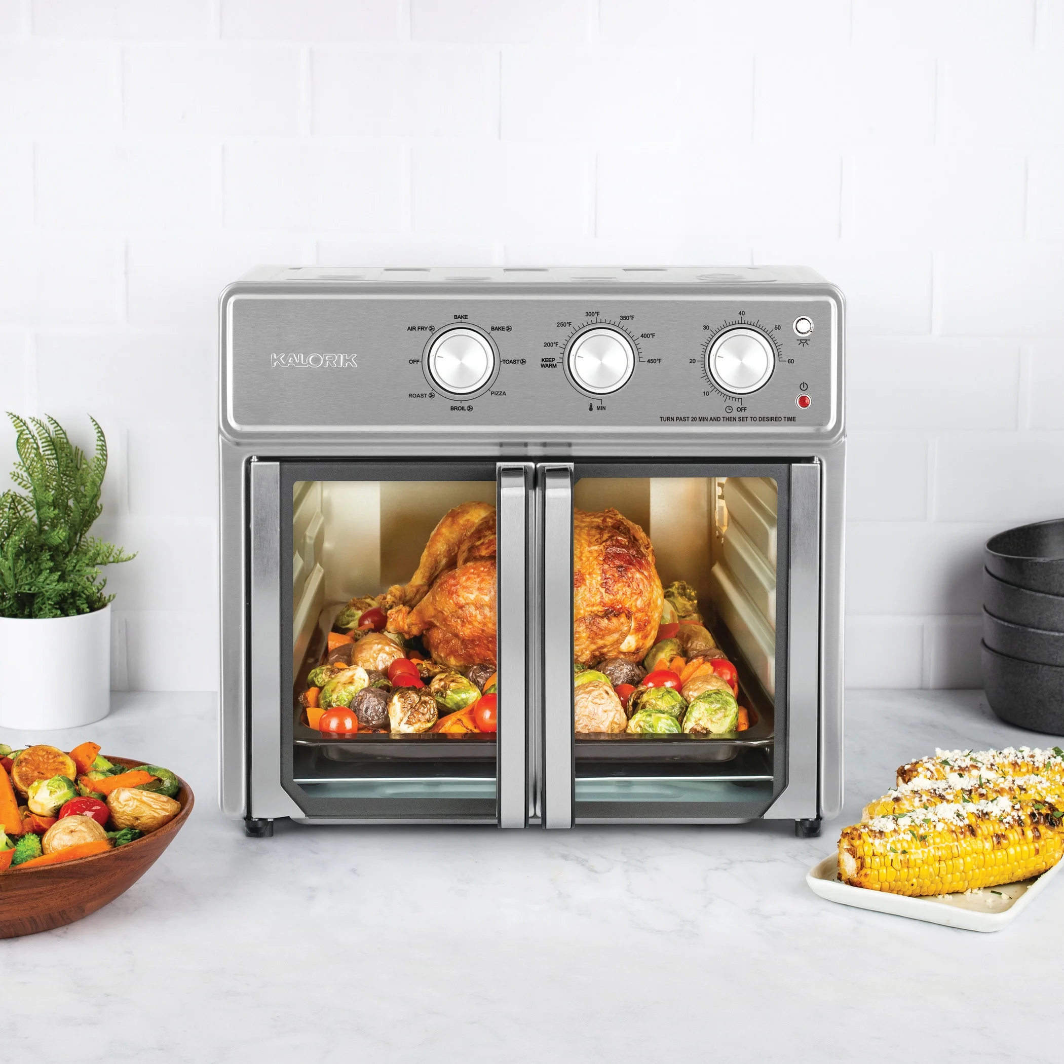 Kalorik MAXX 26 Quart Air Fryer Oven, Stainless Steel, A large chicken, 26-Quart Capacity