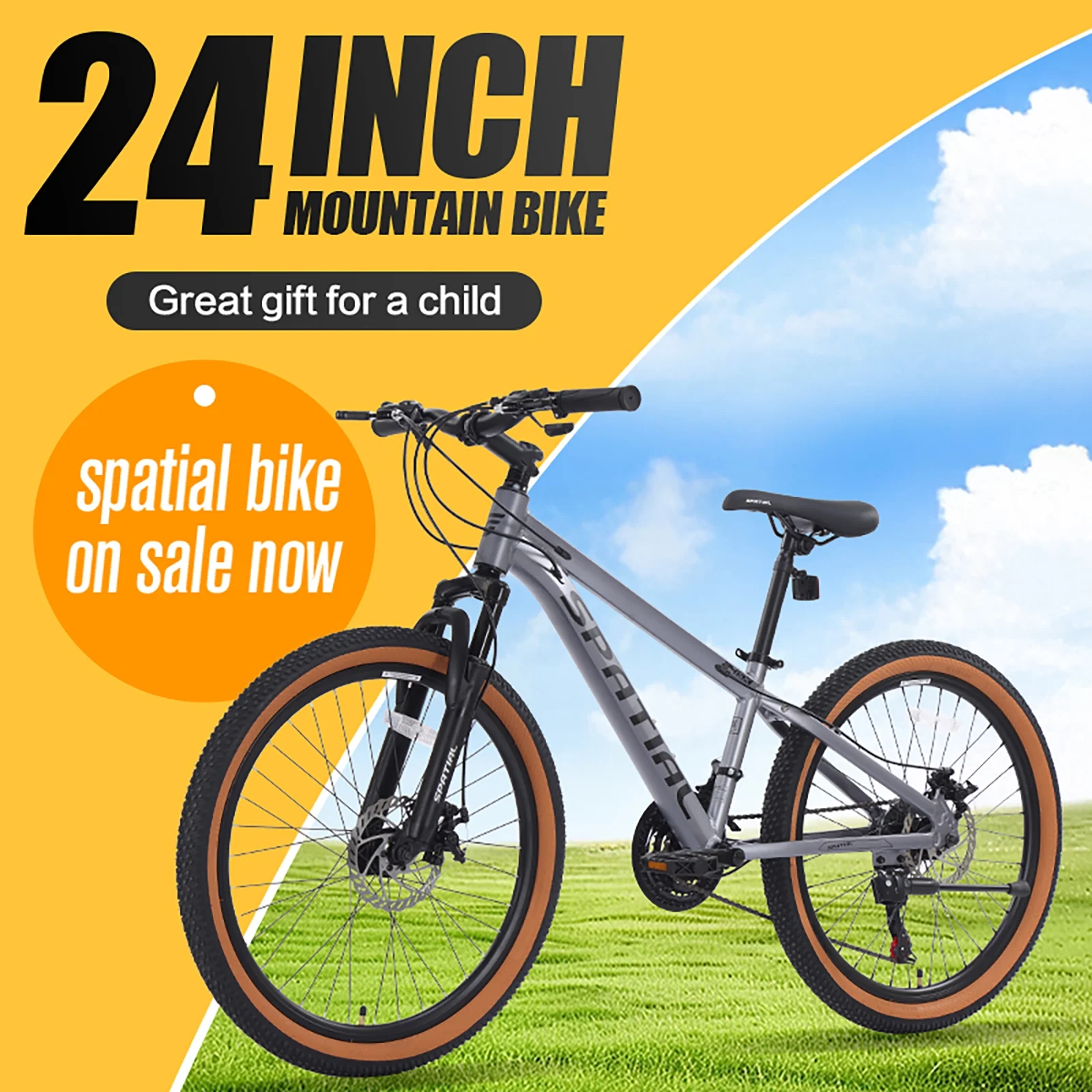 SPATIAL 24 inch Mountain Bicycle for Teenagers,21-Speed Gears MTB Mountain Bikes,Aluminum Frame Dual Disc Brakes