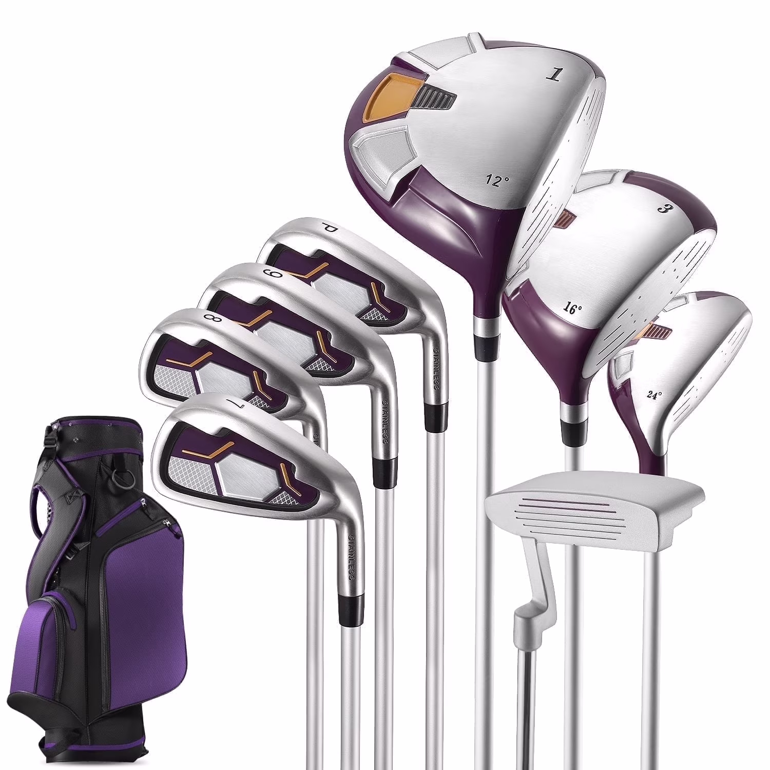 Complete Golf Clubs Package 9 Club Set for Men Woman Right Handed True Temper Steel Shafts Putter Stand Bag and 3 H C Bonus Head