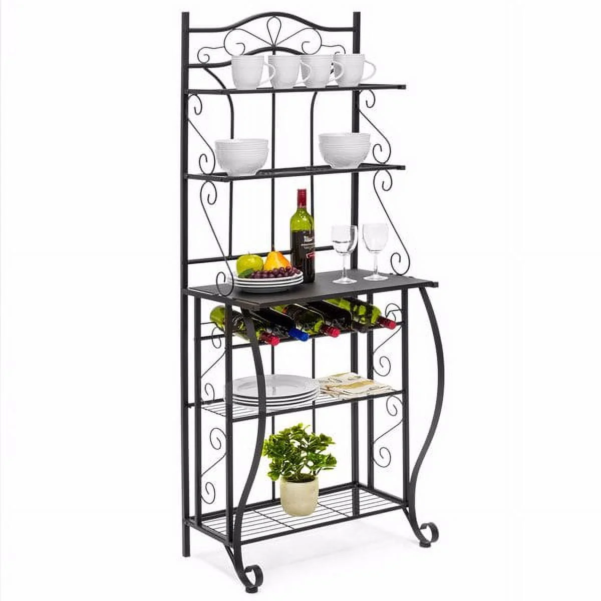 Kitchen Bakers Rack with Wine Storage, Microwave Stand with Storage Shelf, Kitchen Organizer Shelves for Spice, Bowls, Cups, Plates Organizer