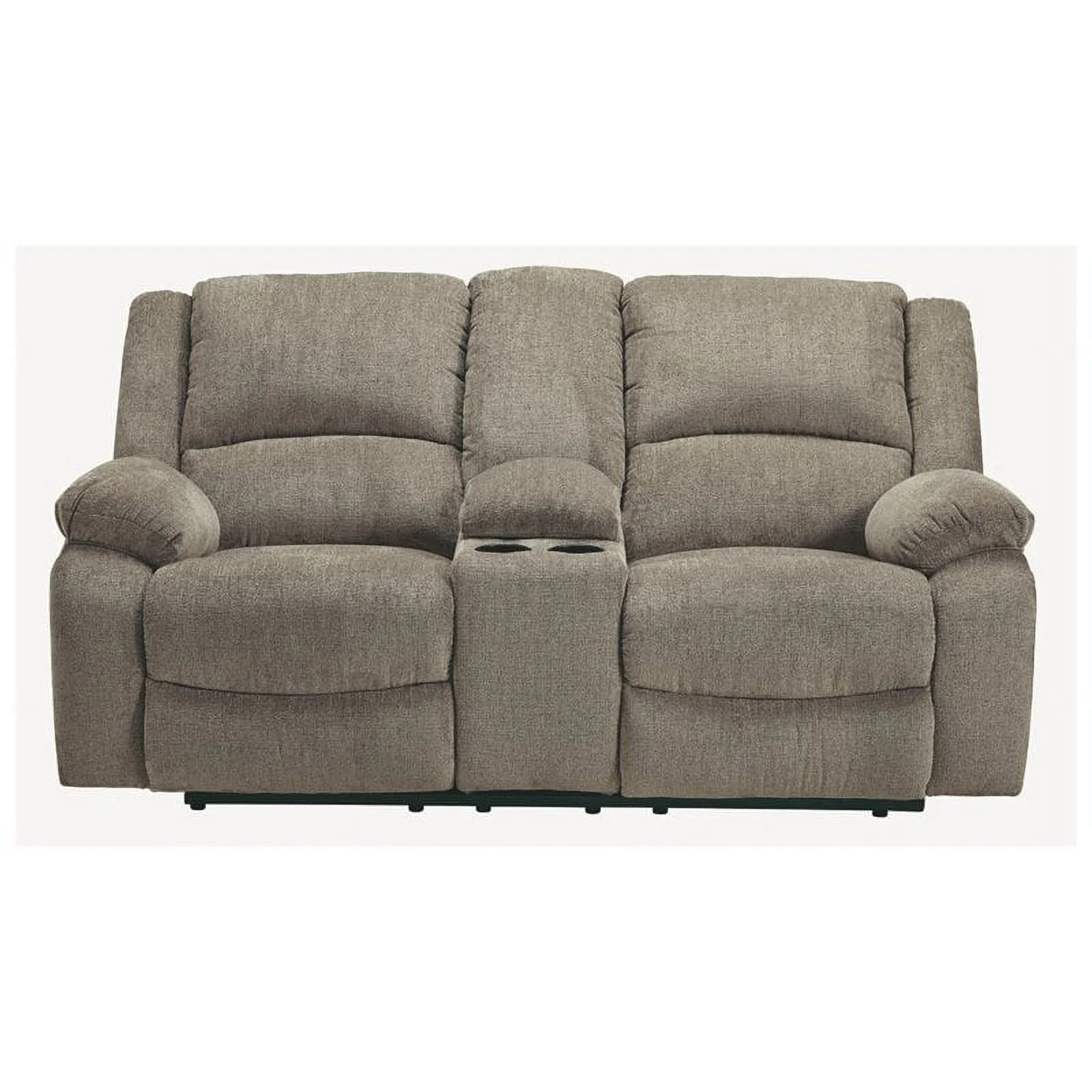 Bowery Hill Contemporary Fabric Reclining Loveseat with Console in Pewter