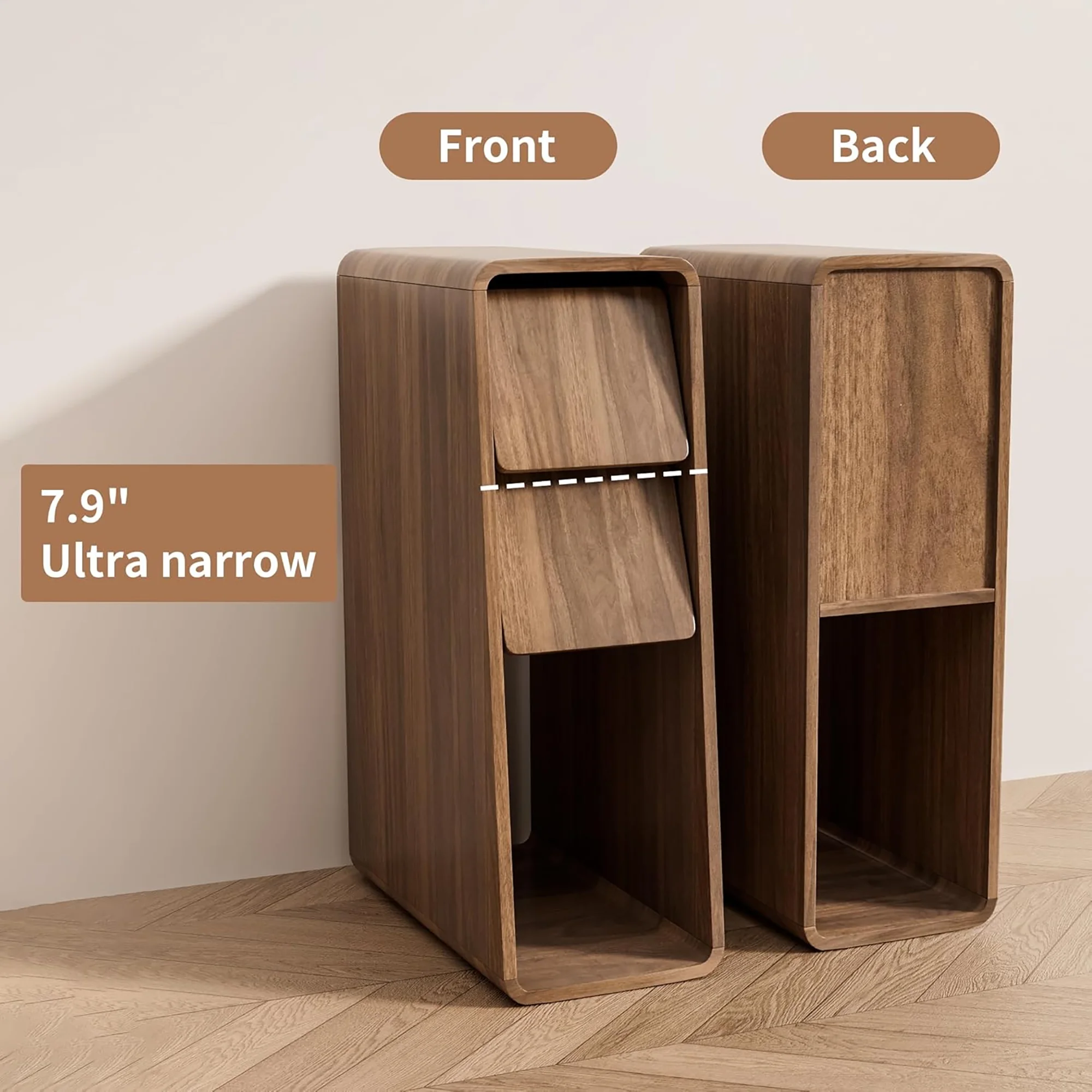 Narrow Nightstand Set of 2 with Drawers, Fluted Slim Side End Table with Storage for Small Spaces