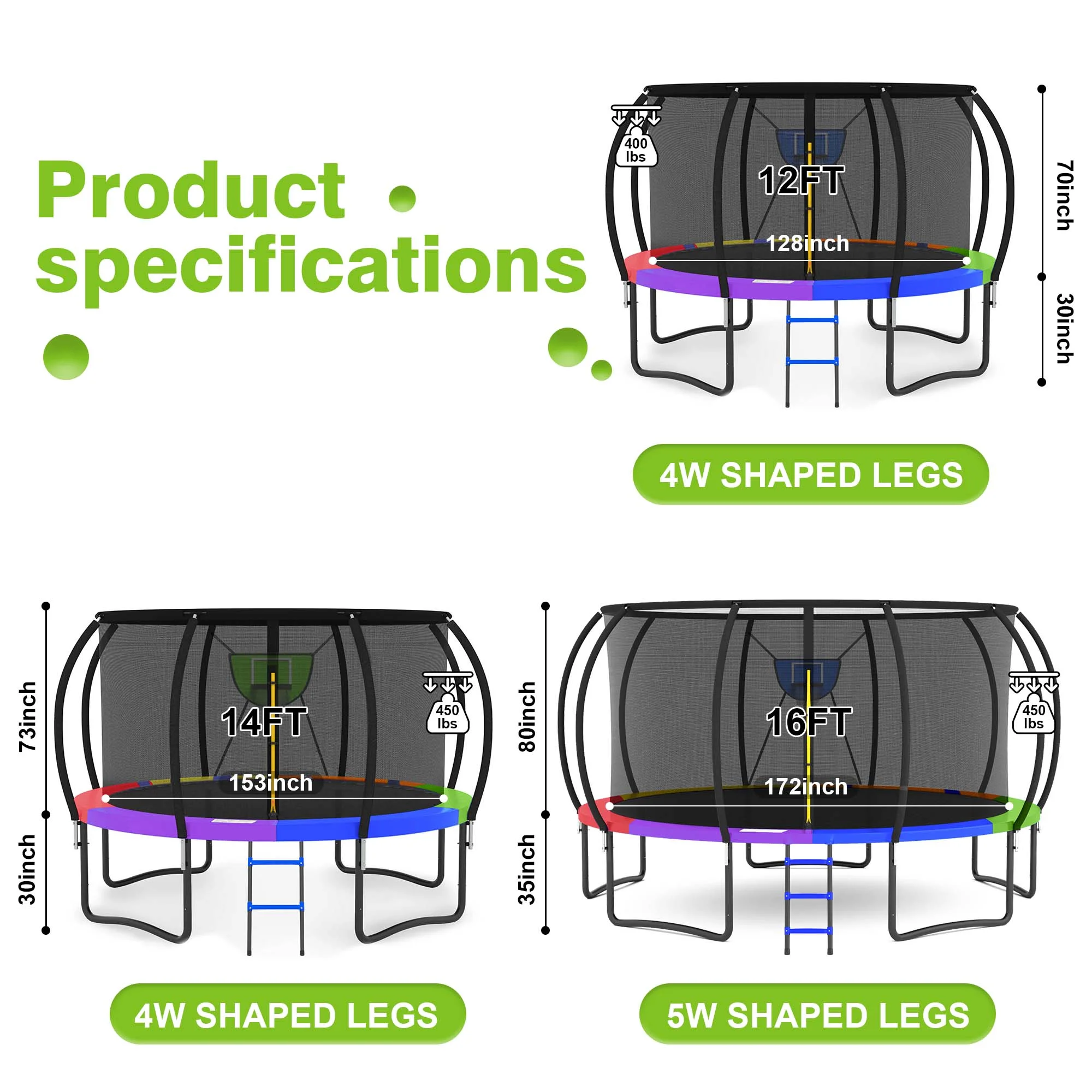 GVDV 16FT Outdoor Trampoline for Kids & Adults, Recreational Trampoline w/Ladder & Safety Net