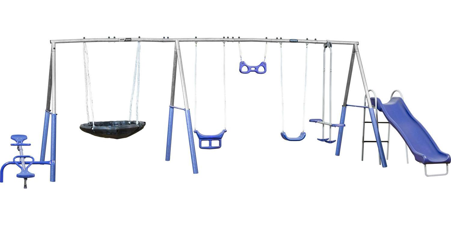 XDP Recreation Fun All-Mighty Metal Swing Set with Super Disc Swing. Stand R Swing. Glider. & Slide